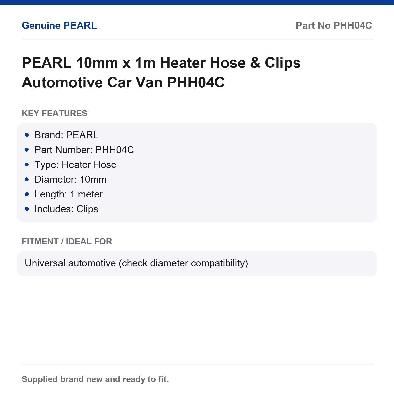 PEARL 10mm x 1m Heater Hose & Clips Automotive Car Van PHH04C - Image 2