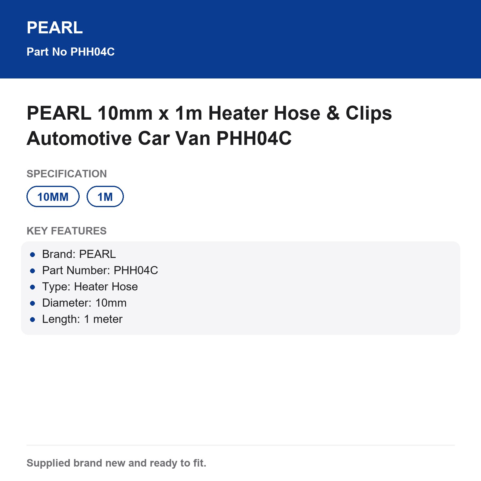 PEARL 10mm x 1m Heater Hose & Clips Automotive Car Van PHH04C - Image 3