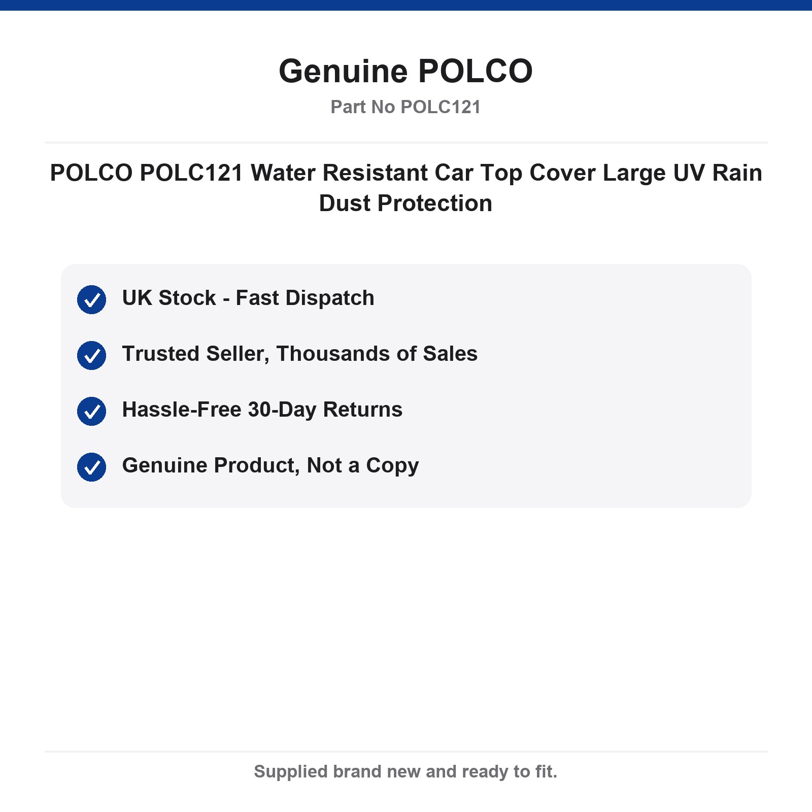 POLCO POLC121 Large Water Resistant Car Top Cover UV Rain Dust - Image 4