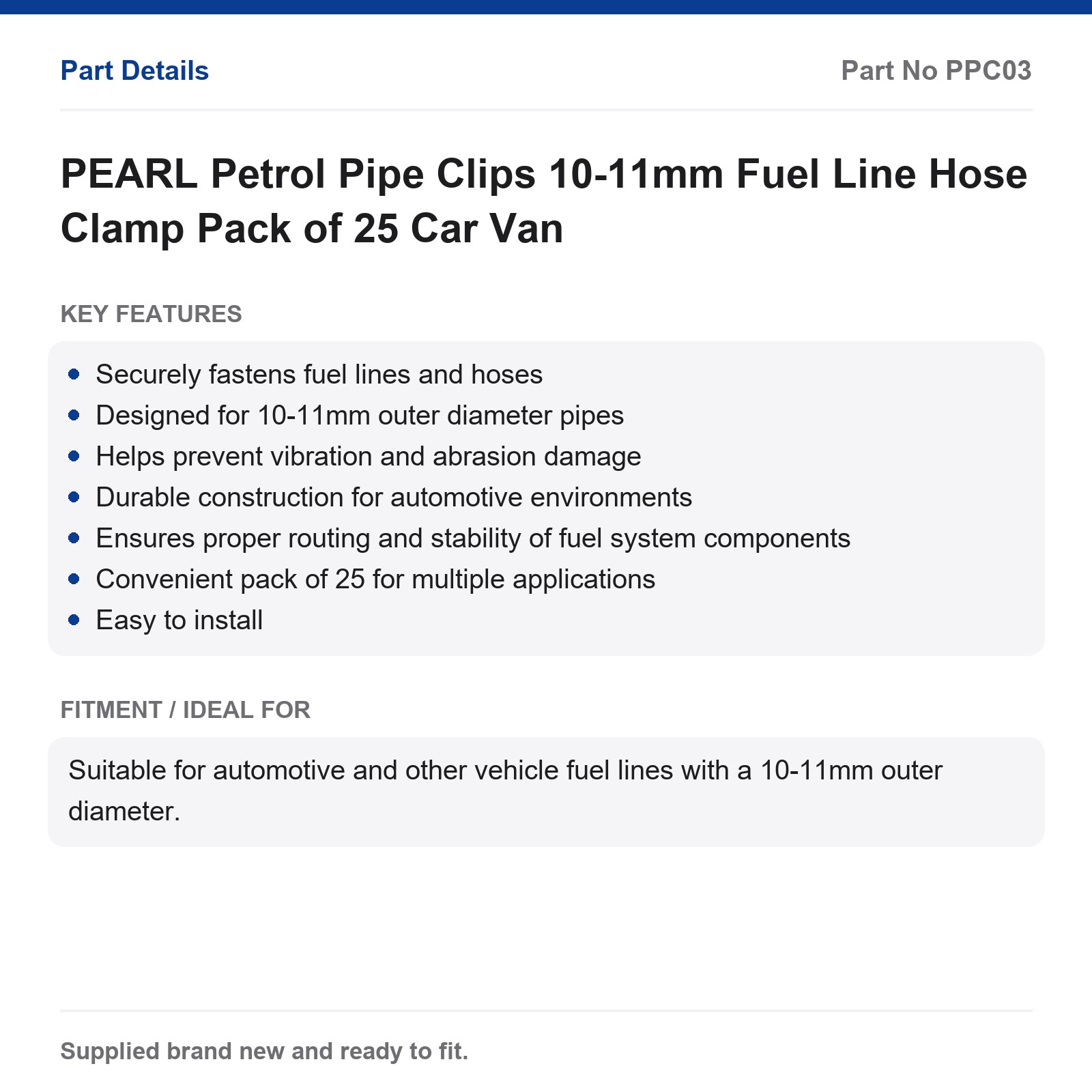 PEARL Petrol Pipe Clips 10-11mm Fuel Line Hose Clamp Pack of 25 Car Van - Image 3