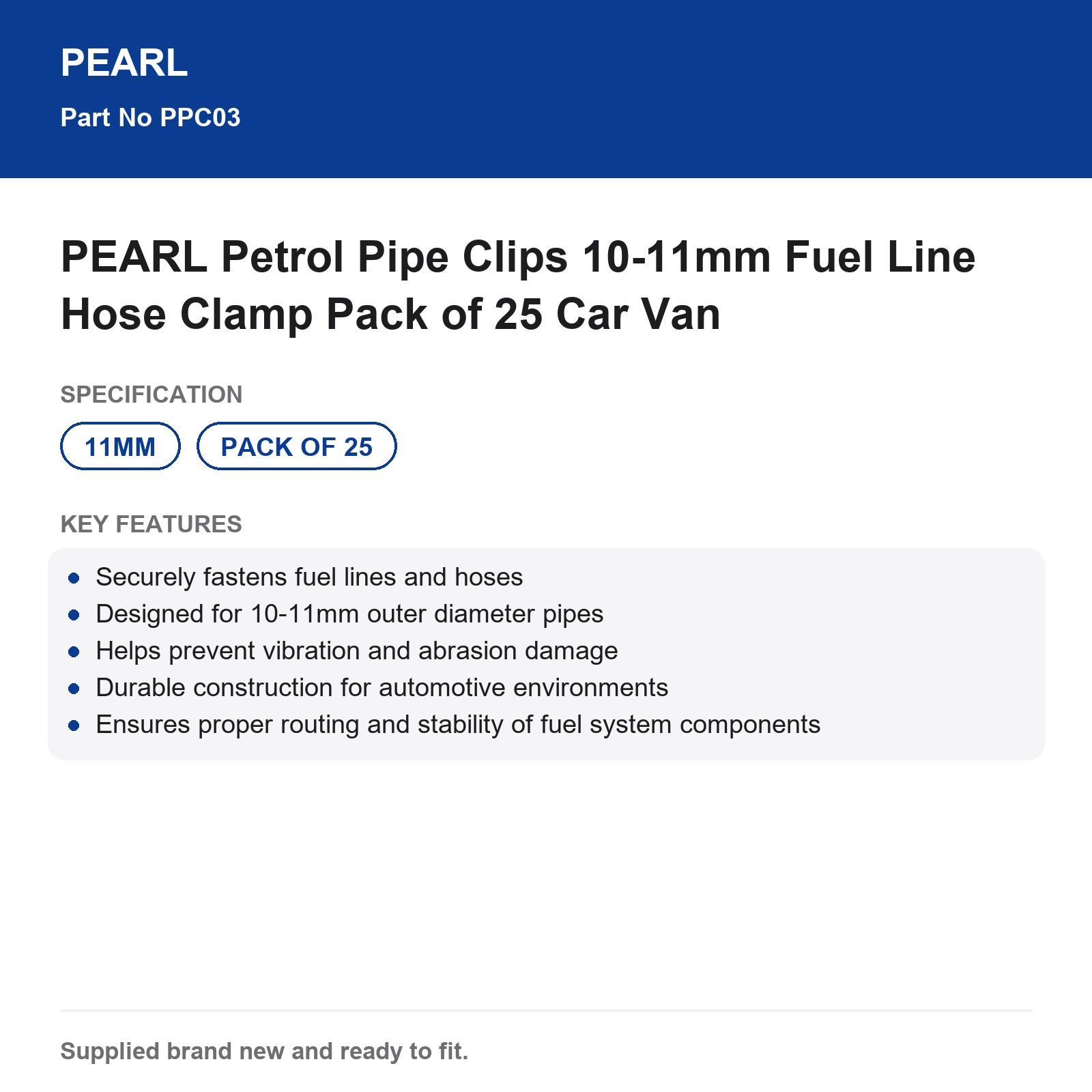 PEARL Petrol Pipe Clips 10-11mm Fuel Line Hose Clamp Pack of 25 Car Van - Image 4