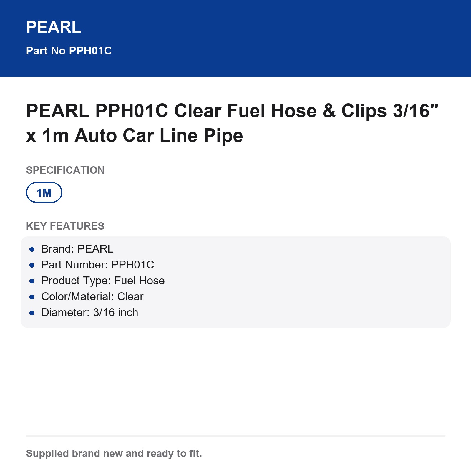 PEARL PPH01C Clear Fuel Hose 3/16" x 1m with Clips - Image 3