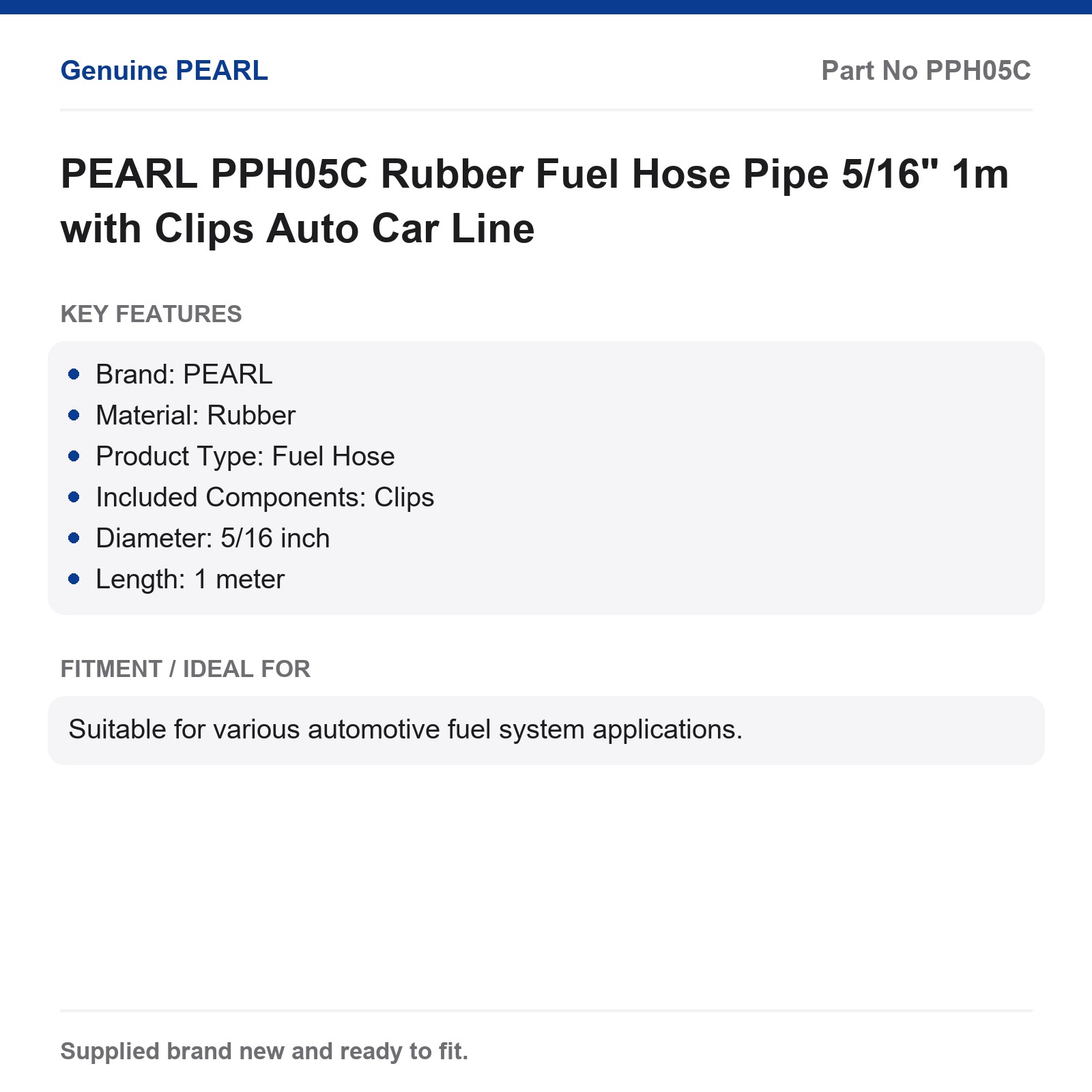 PEARL PPH05C Rubber Fuel Hose 5/16" 1m with Clips Automotive - Image 2