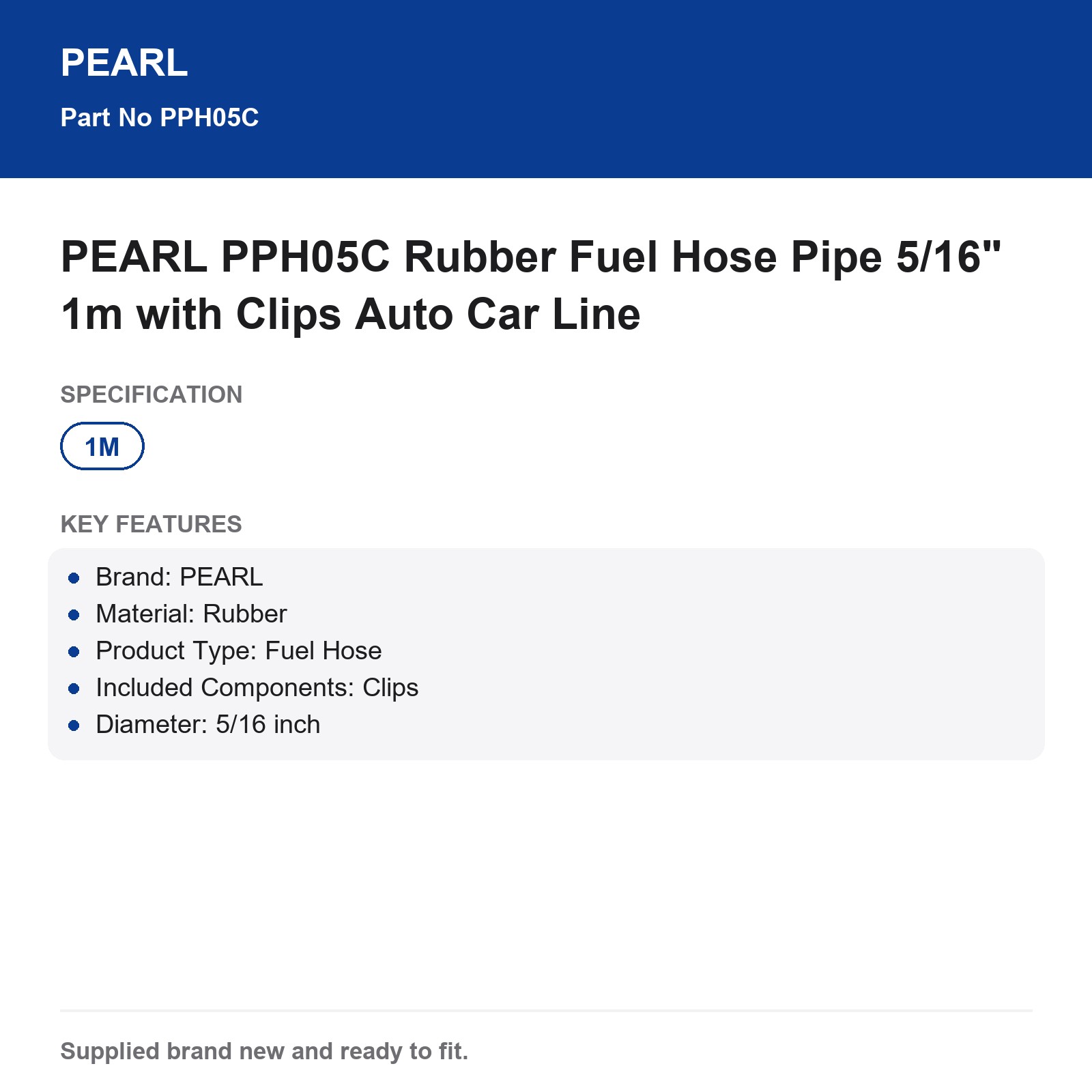 PEARL PPH05C Rubber Fuel Hose 5/16" 1m with Clips Automotive - Image 3
