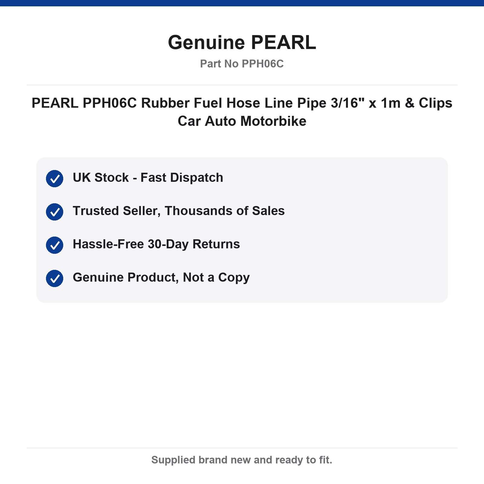 PEARL PPH06C 3/16" x 1m Rubber Fuel Hose & Clips Car Auto Motorbike - Image 4