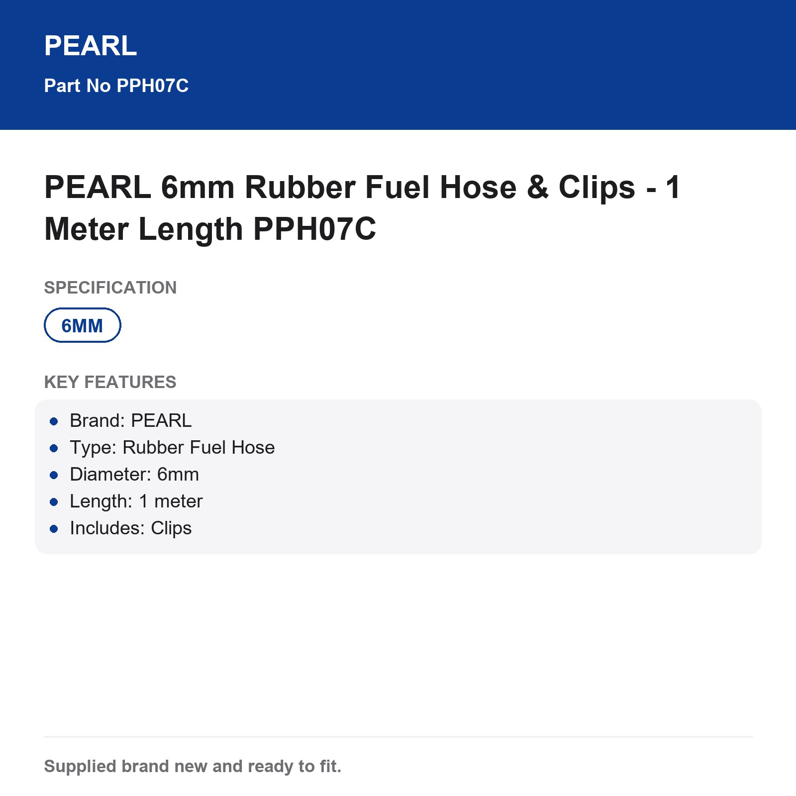 PEARL 6mm Rubber Fuel Hose & Clips - 1 Meter Length PPH07C - Image 4
