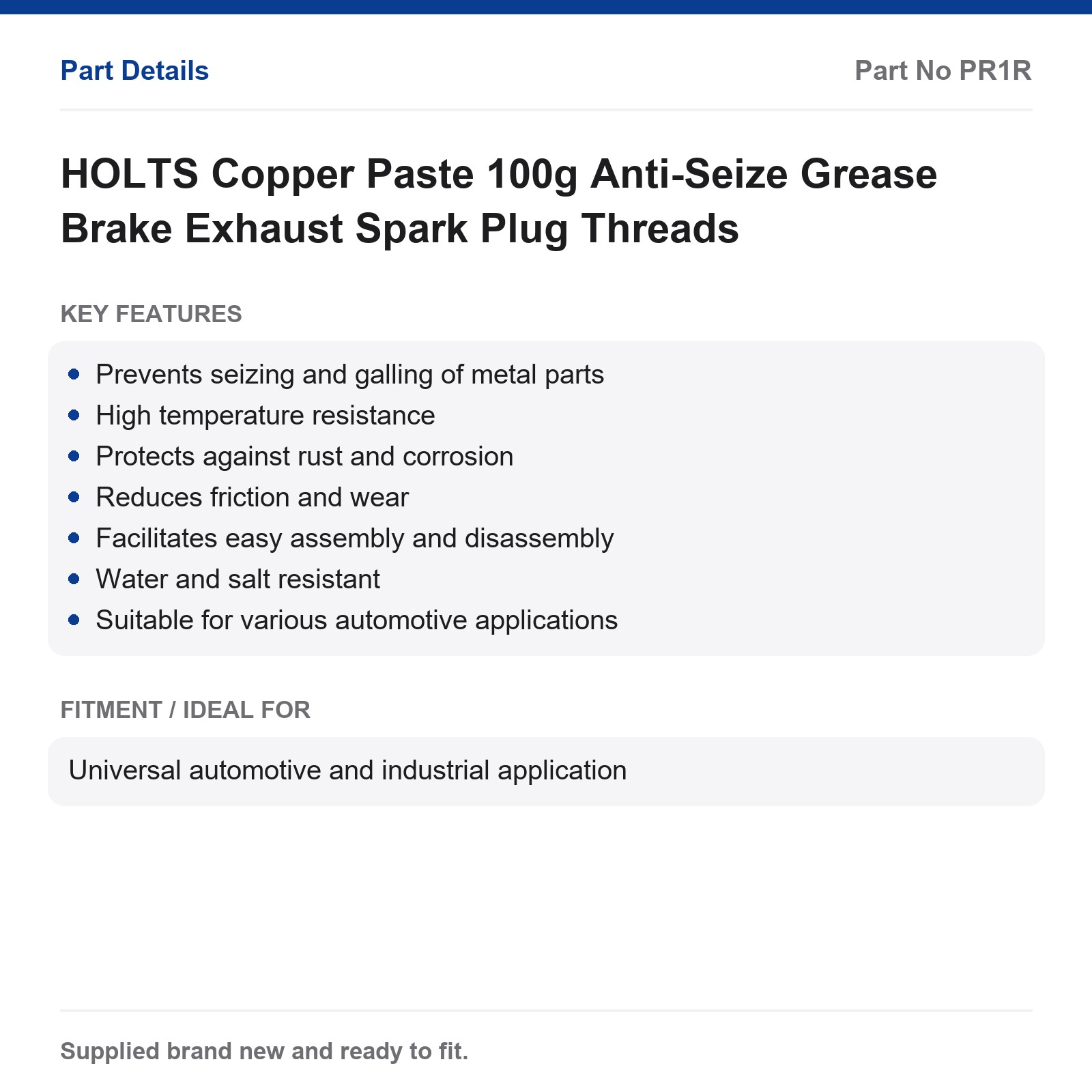 HOLTS Copper Paste 100g Anti-Seize Grease Brake Exhaust Spark Plug Threads - Image 3