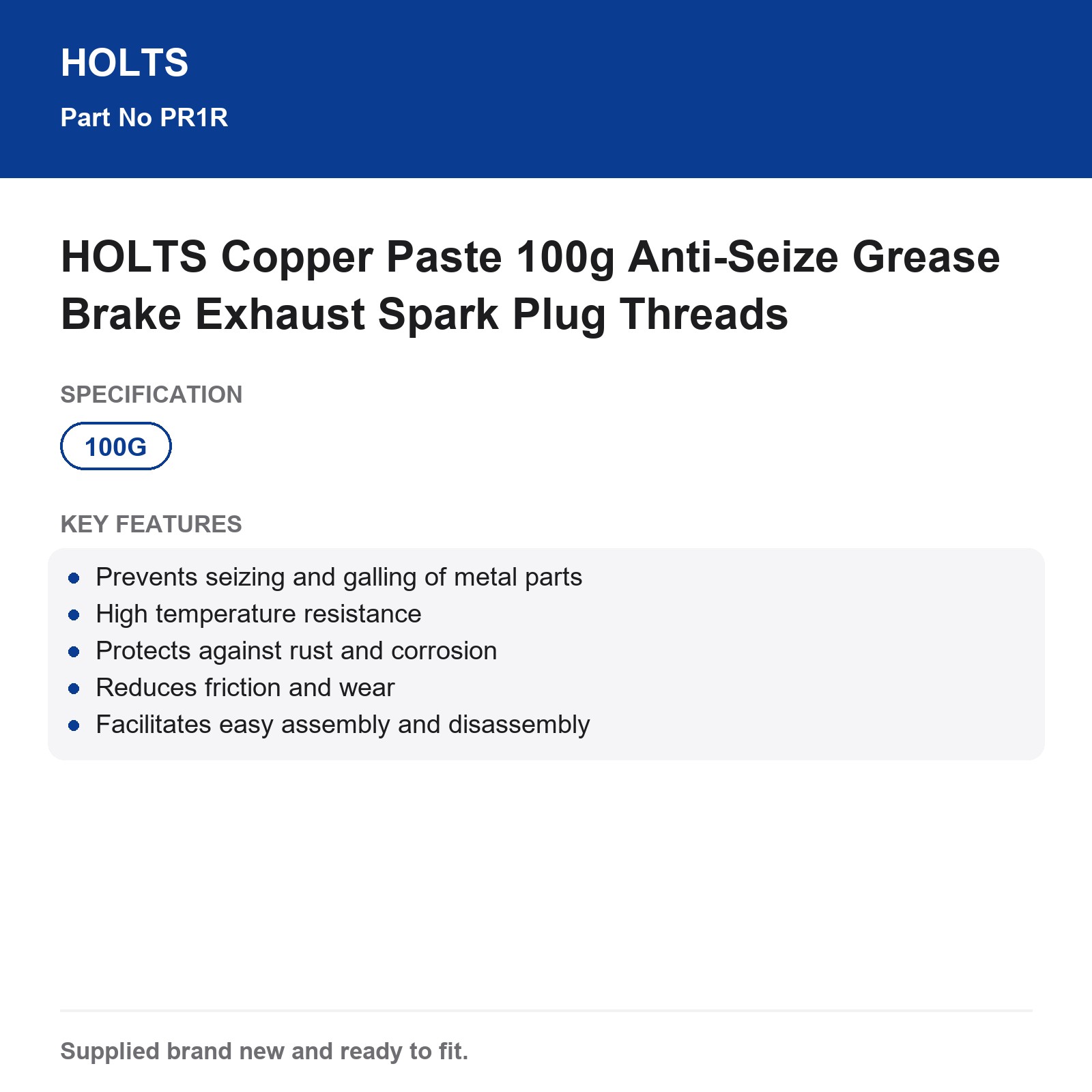 HOLTS Copper Paste 100g Anti-Seize Grease Brake Exhaust Spark Plug Threads - Image 4