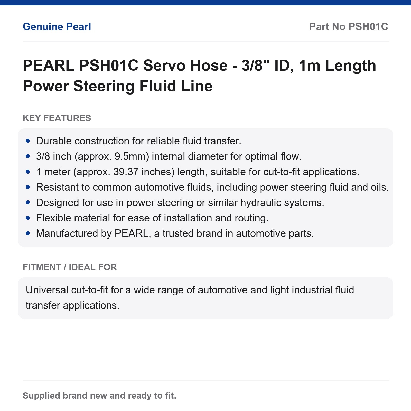 PEARL PSH01C Servo Hose - 3/8" ID, 1m Length Power Steering Fluid Line - Image 2
