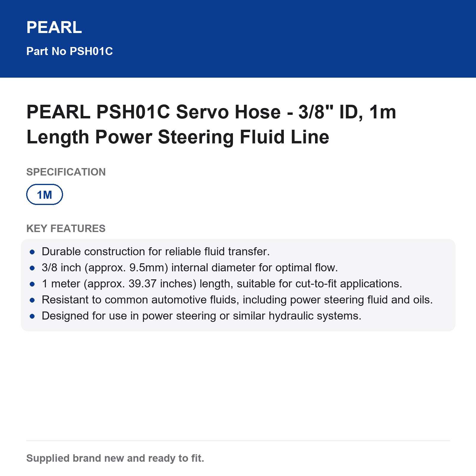 PEARL PSH01C Servo Hose - 3/8" ID, 1m Length Power Steering Fluid Line - Image 3