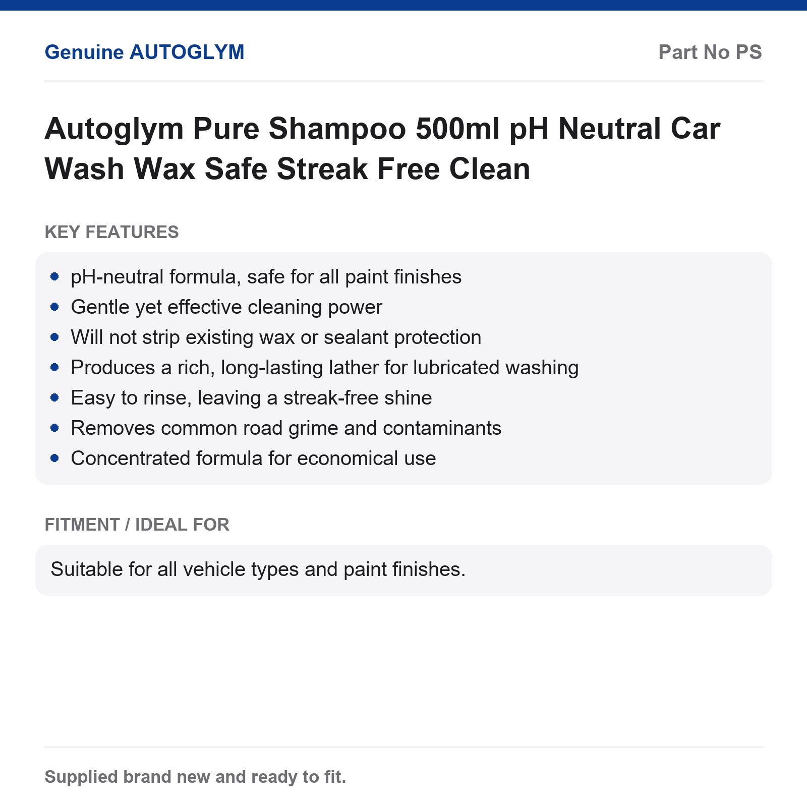 Autoglym Pure Shampoo 500ml pH Neutral Car Wash Wax Safe Streak Free Clean - Image 2