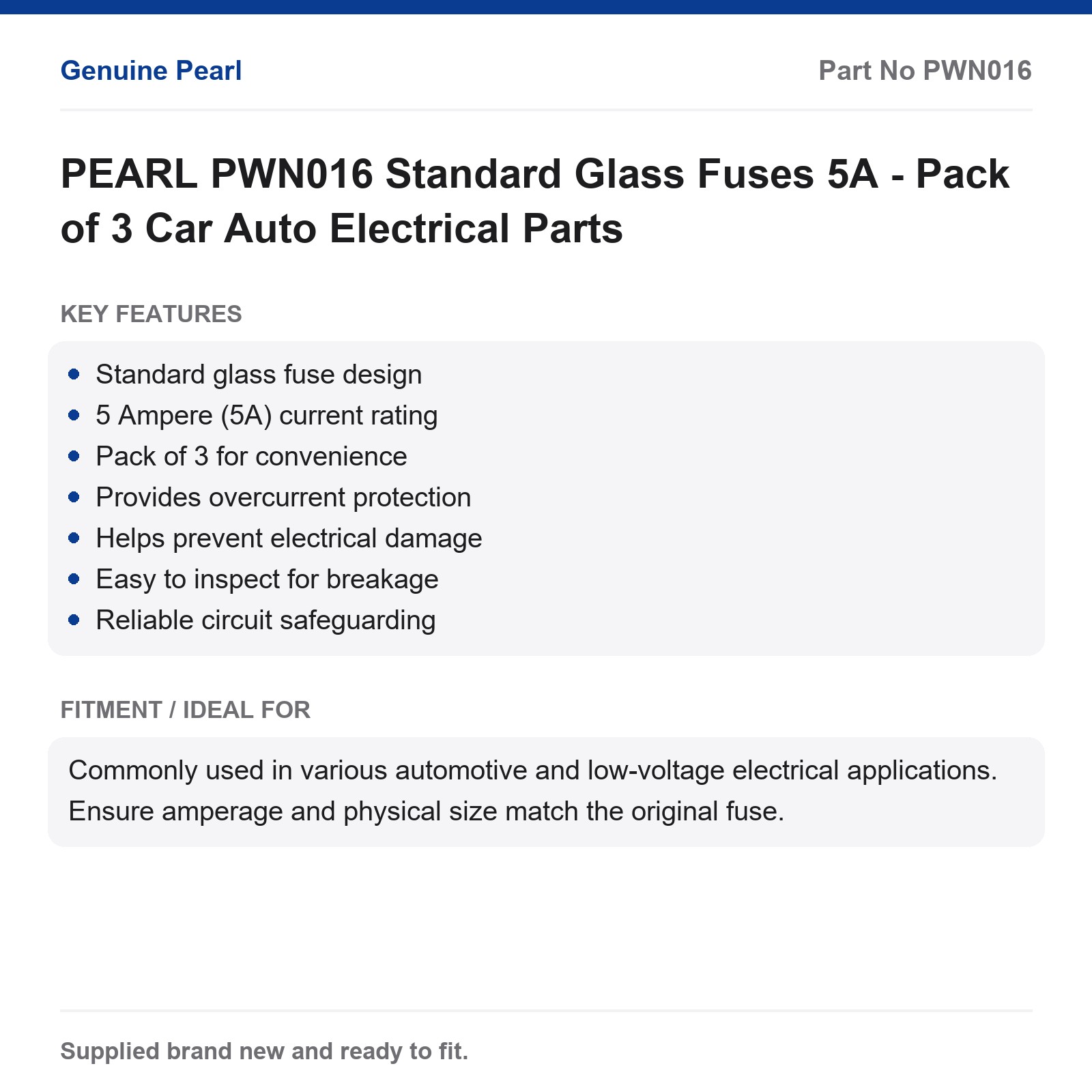 PEARL PWN016 5A Glass Fuses Automotive Electrical 3-Pack - Image 2