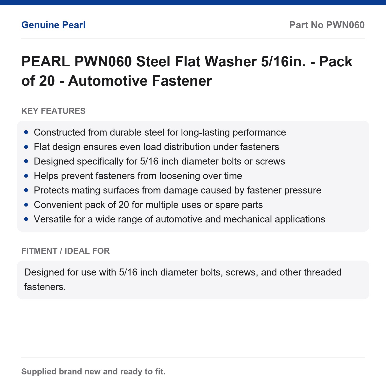 PEARL PWN060 5/16in Steel Flat Washer 20-Pack Automotive - Image 2