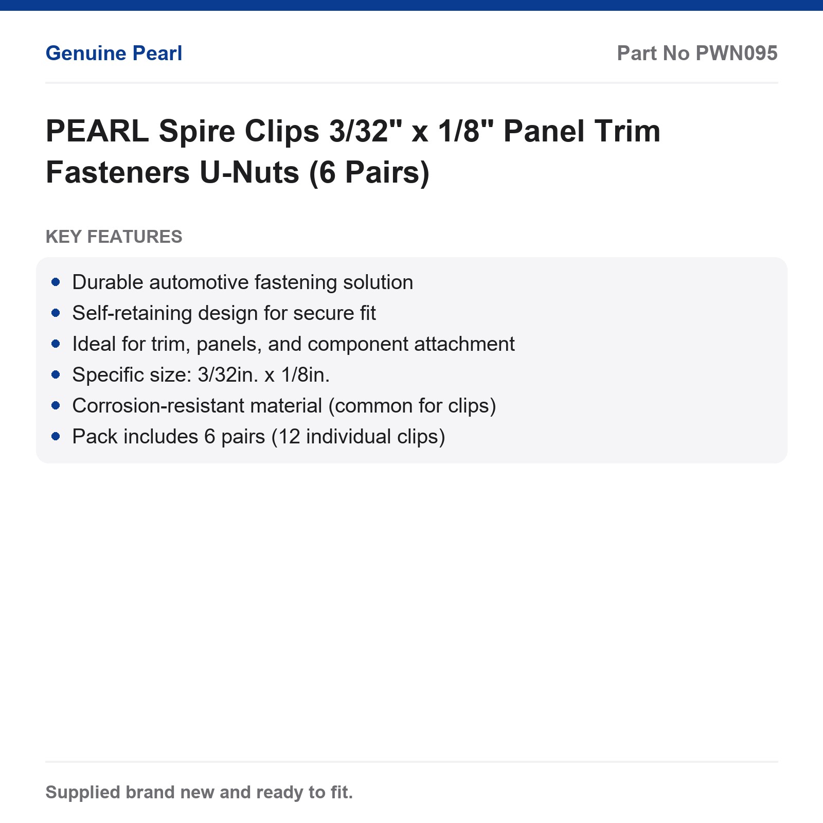 PEARL Spire Clips 3/32" x 1/8" Panel Trim Fasteners U-Nuts (6 Pairs) - Image 2