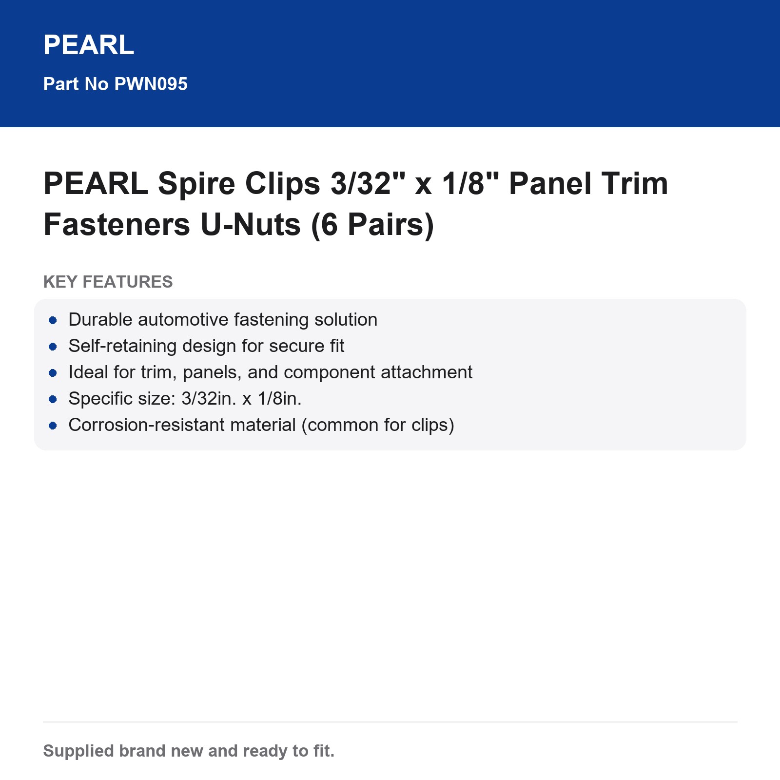 PEARL Spire Clips 3/32" x 1/8" Panel Trim Fasteners U-Nuts (6 Pairs) - Image 3