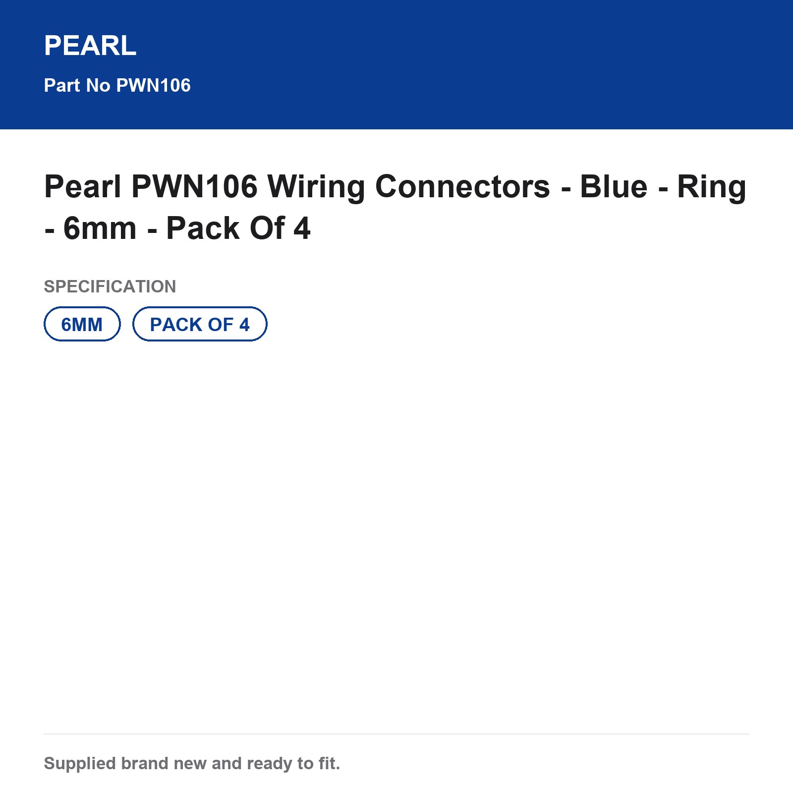 Pearl PWN106 Ring Wiring Connectors Blue 6mm Pack Of 4 - Image 3