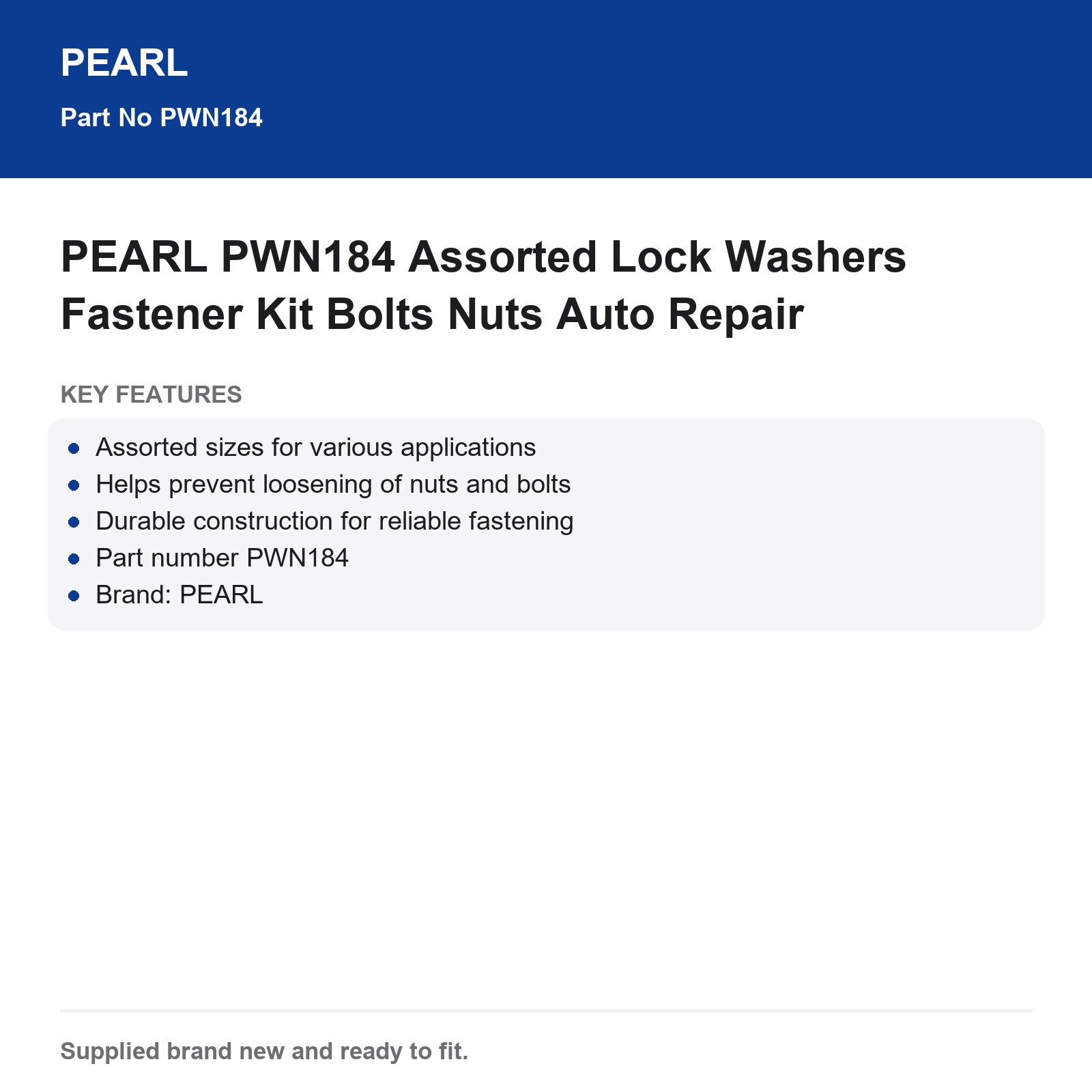 PEARL PWN184 Assorted Lock Washers Fastener Kit Bolts Nuts Auto Repair - Image 3
