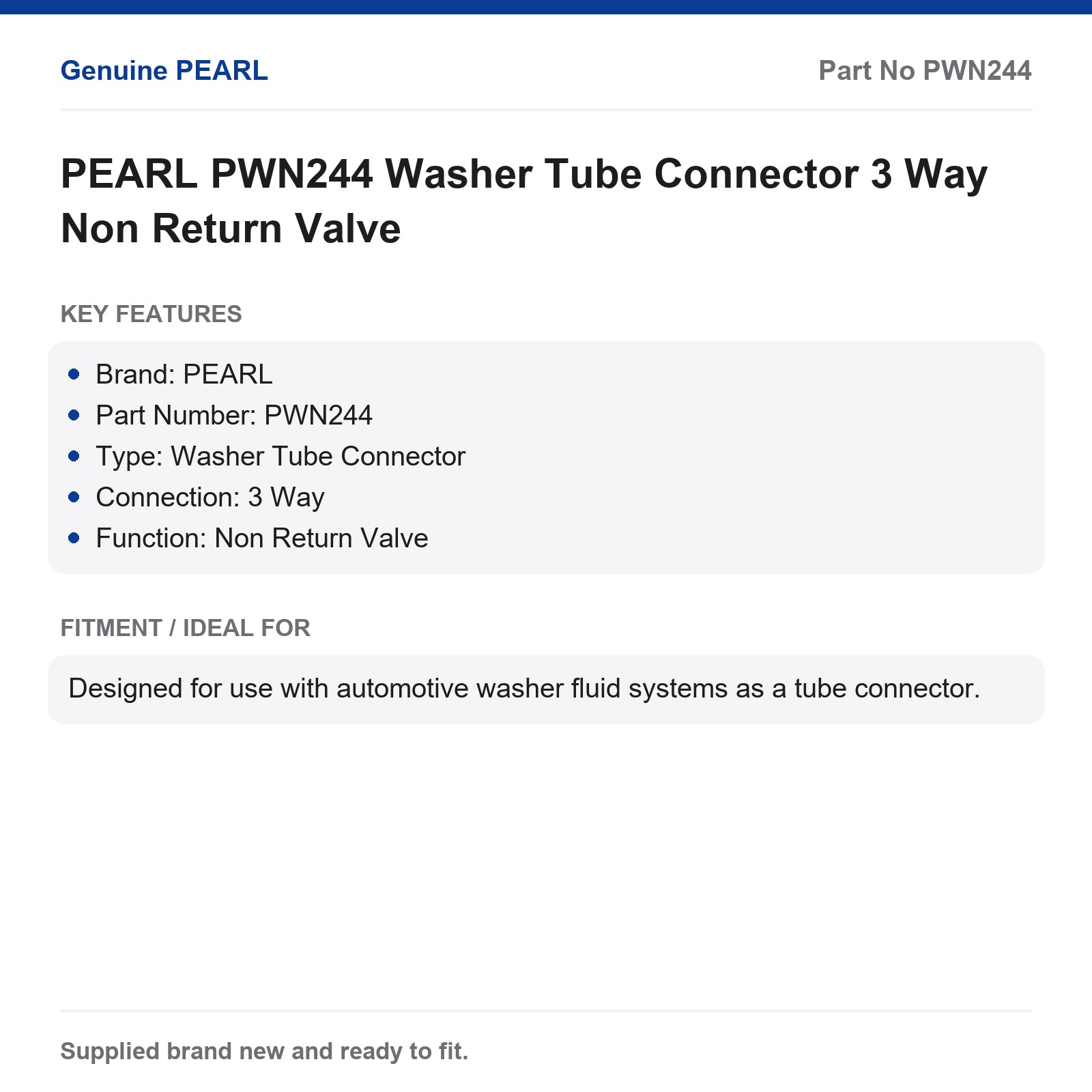 PEARL PWN244 Washer Tube Connector 3 Way Non Return Valve - Image 2