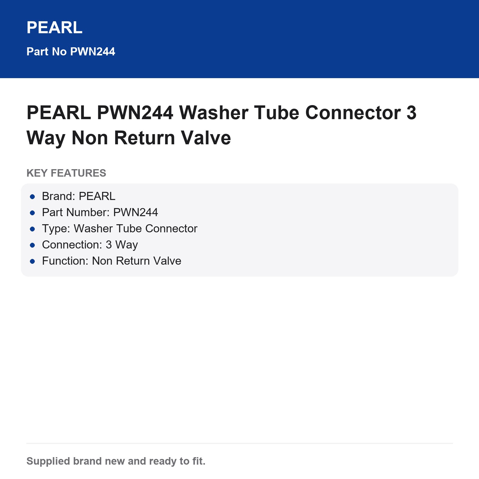 PEARL PWN244 Washer Tube Connector 3 Way Non Return Valve - Image 3