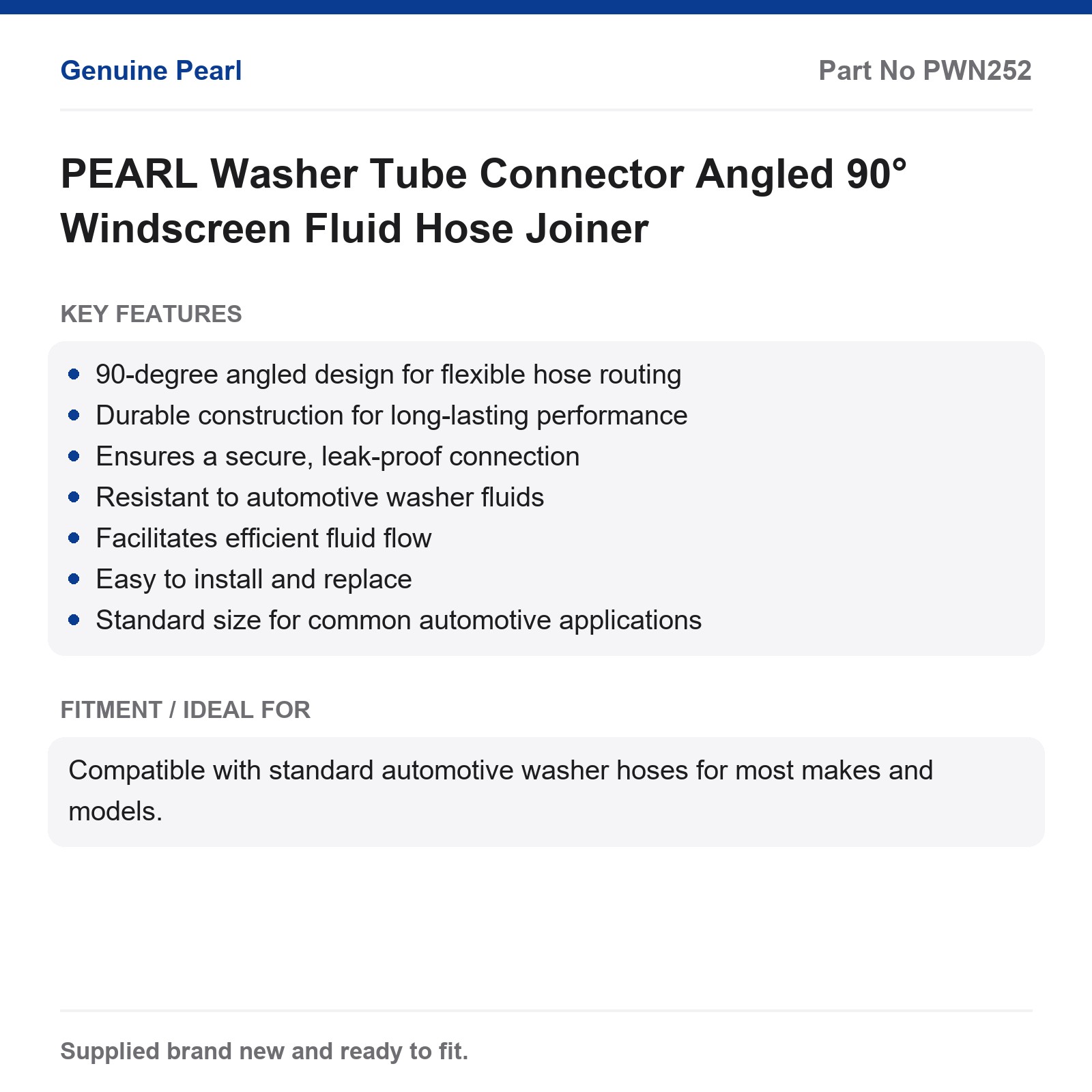 PEARL 90° Angled Windscreen Washer Fluid Hose Connector - Image 2