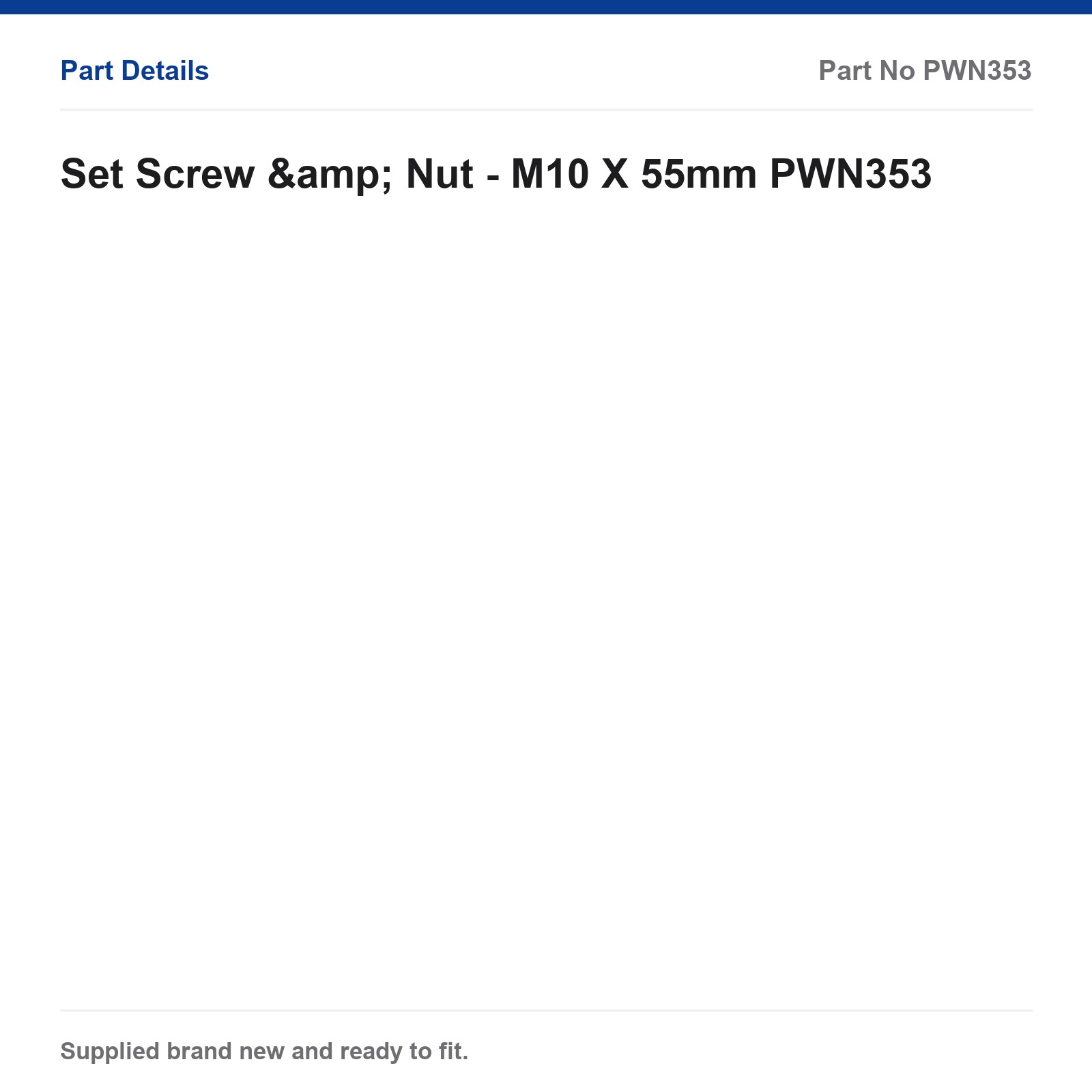 Pearl M10 x 55mm Set Screw & Nut PWN353 - Image 3