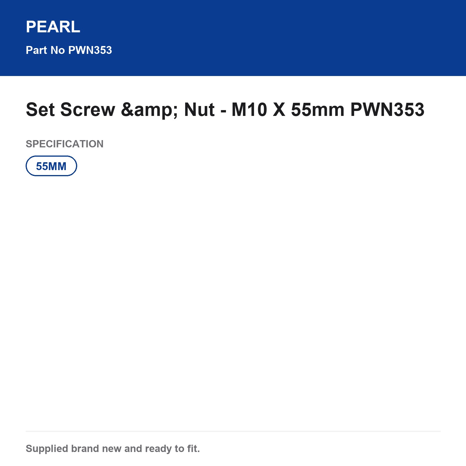 Pearl M10 x 55mm Set Screw & Nut PWN353 - Image 4