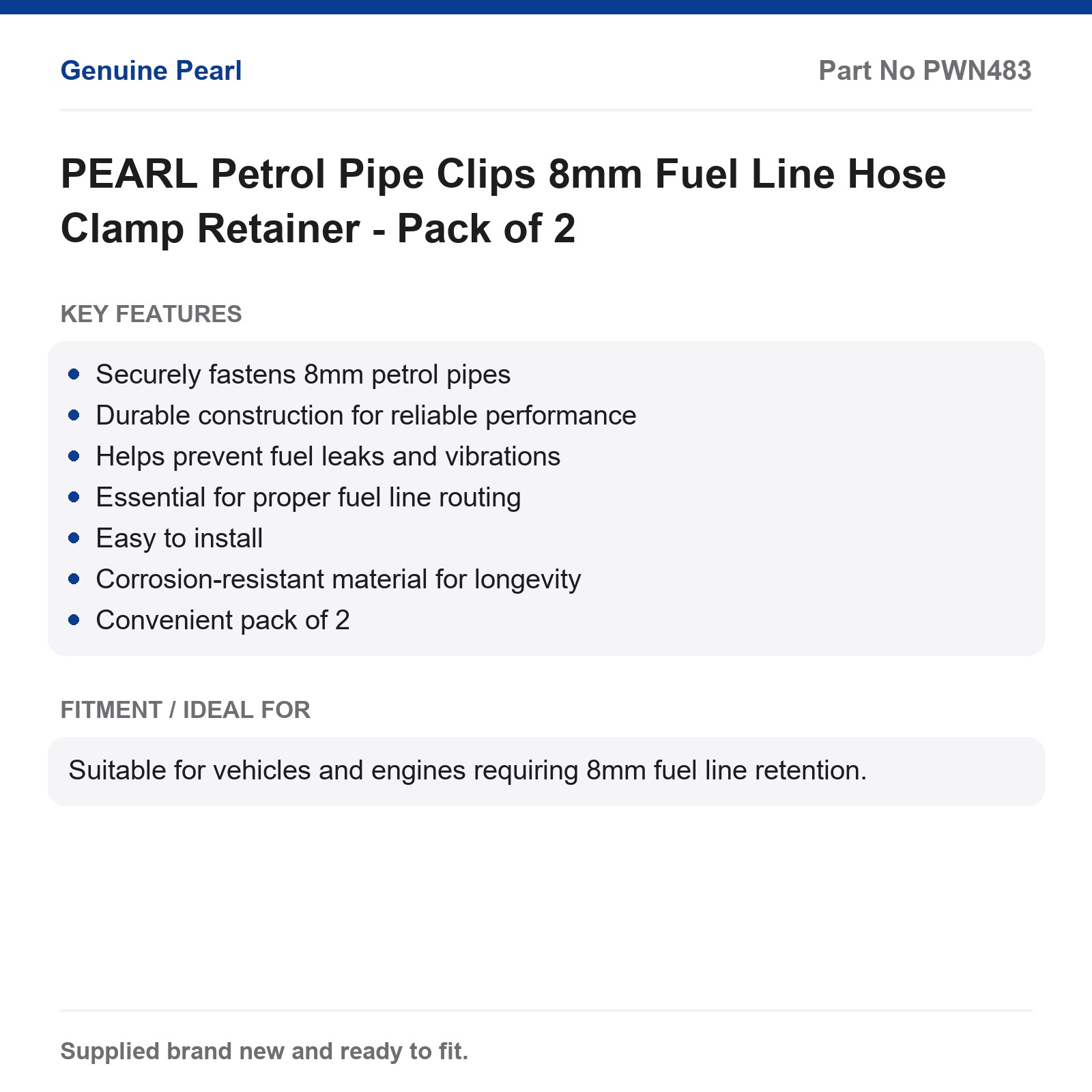 PEARL Petrol Pipe Clips 8mm Fuel Line Hose Clamp - Pack of 2 - Image 2
