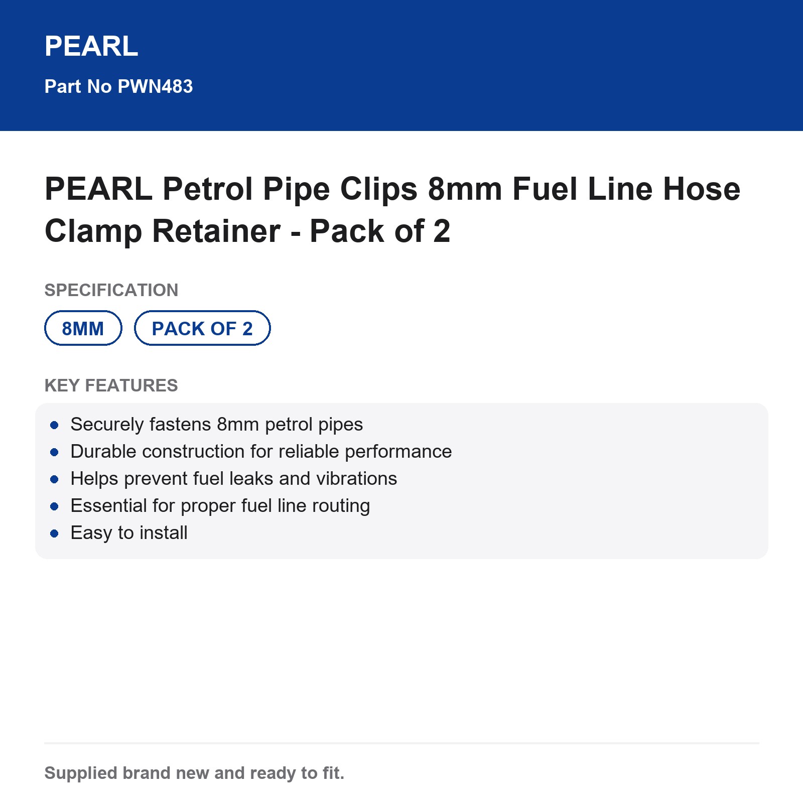 PEARL Petrol Pipe Clips 8mm Fuel Line Hose Clamp - Pack of 2 - Image 3