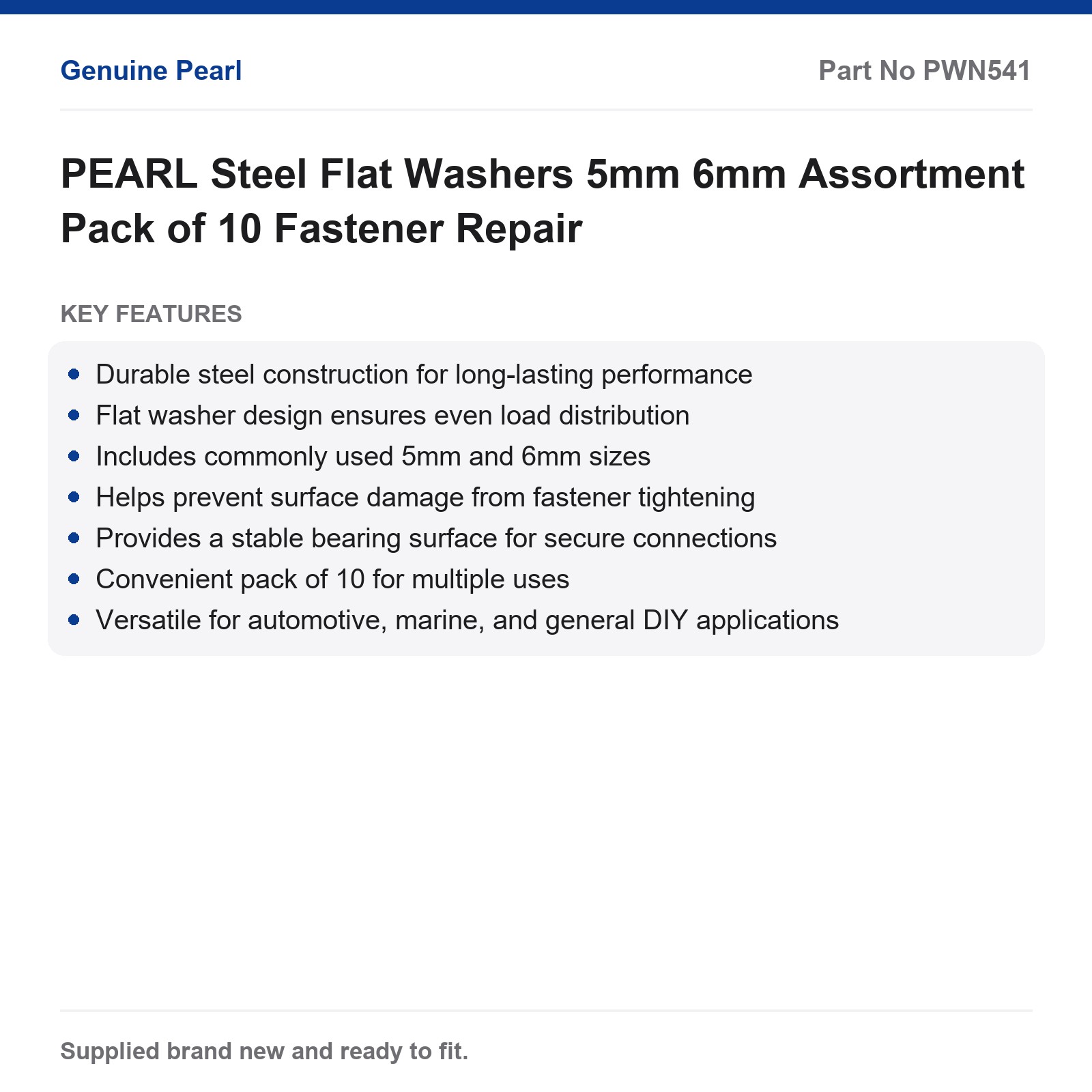 PEARL Steel Flat Washers 5mm 6mm 10 Pack Fastener Repair - Image 2