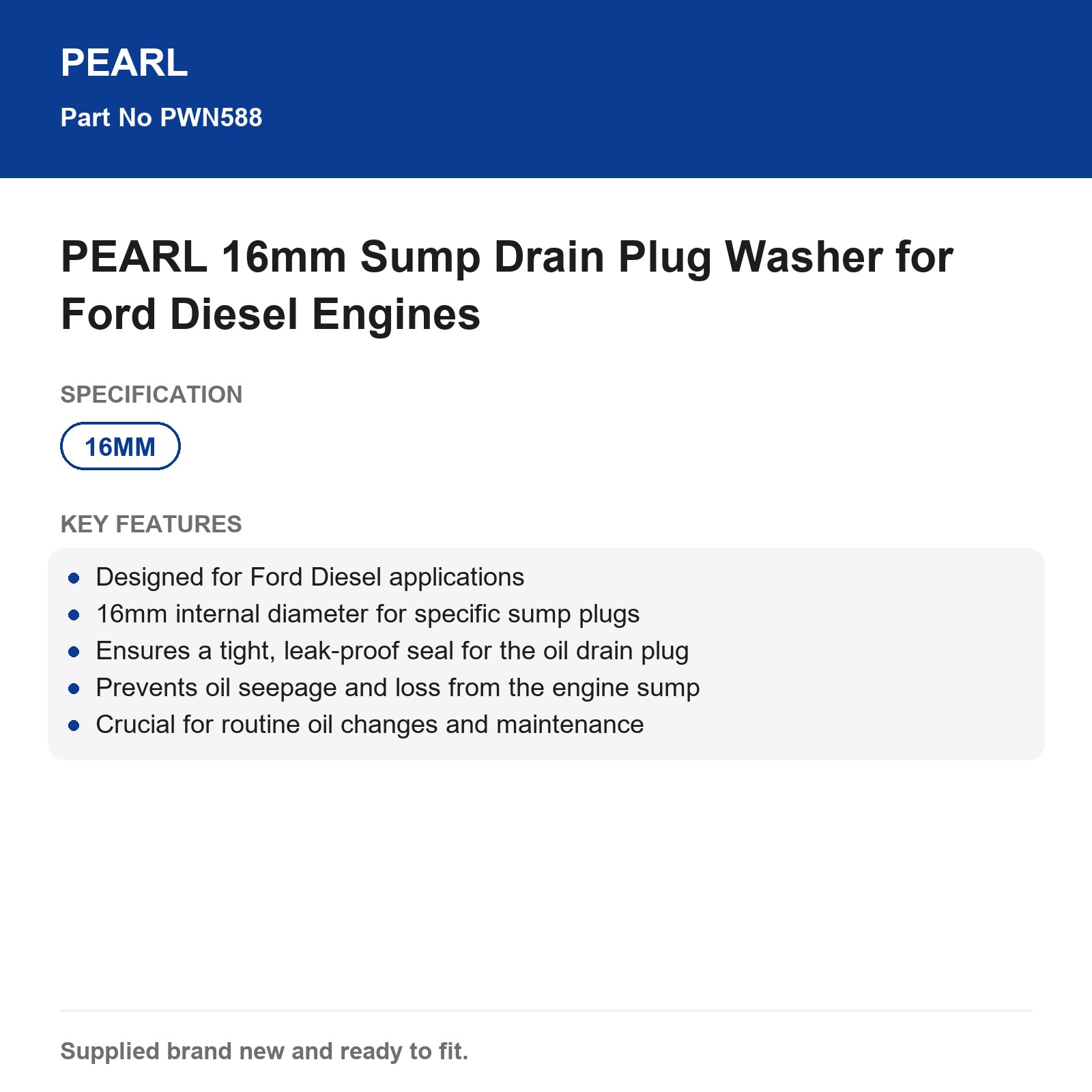 Ford Diesel 16mm Sump Plug Washer PEARL - Image 3