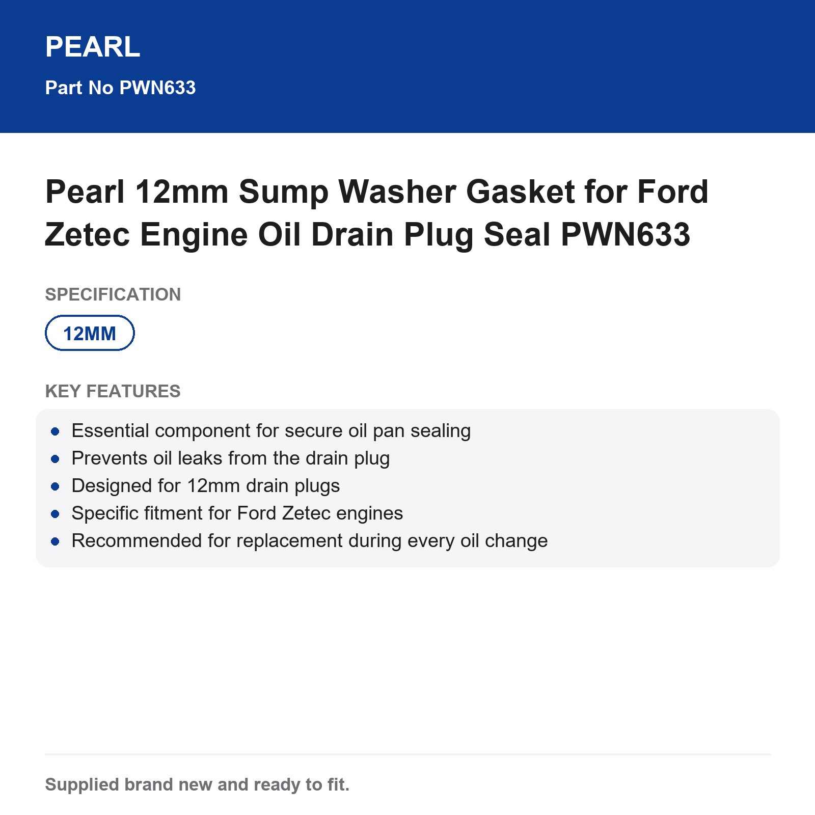 Ford Zetec 12mm Sump Washer Oil Drain Plug Gasket Seal Pearl PWN633 - Image 3