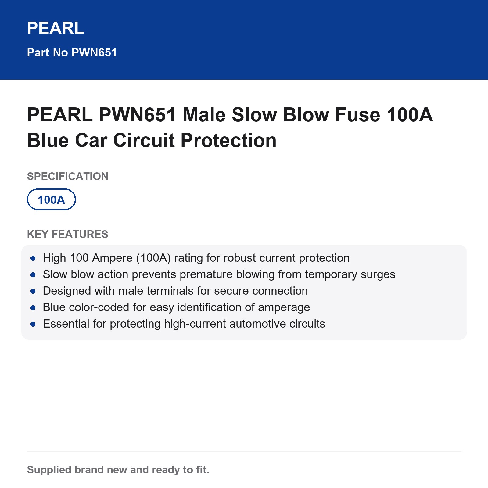 PEARL PWN651 100A Male Slow Blow Car Fuse Blue - Image 3