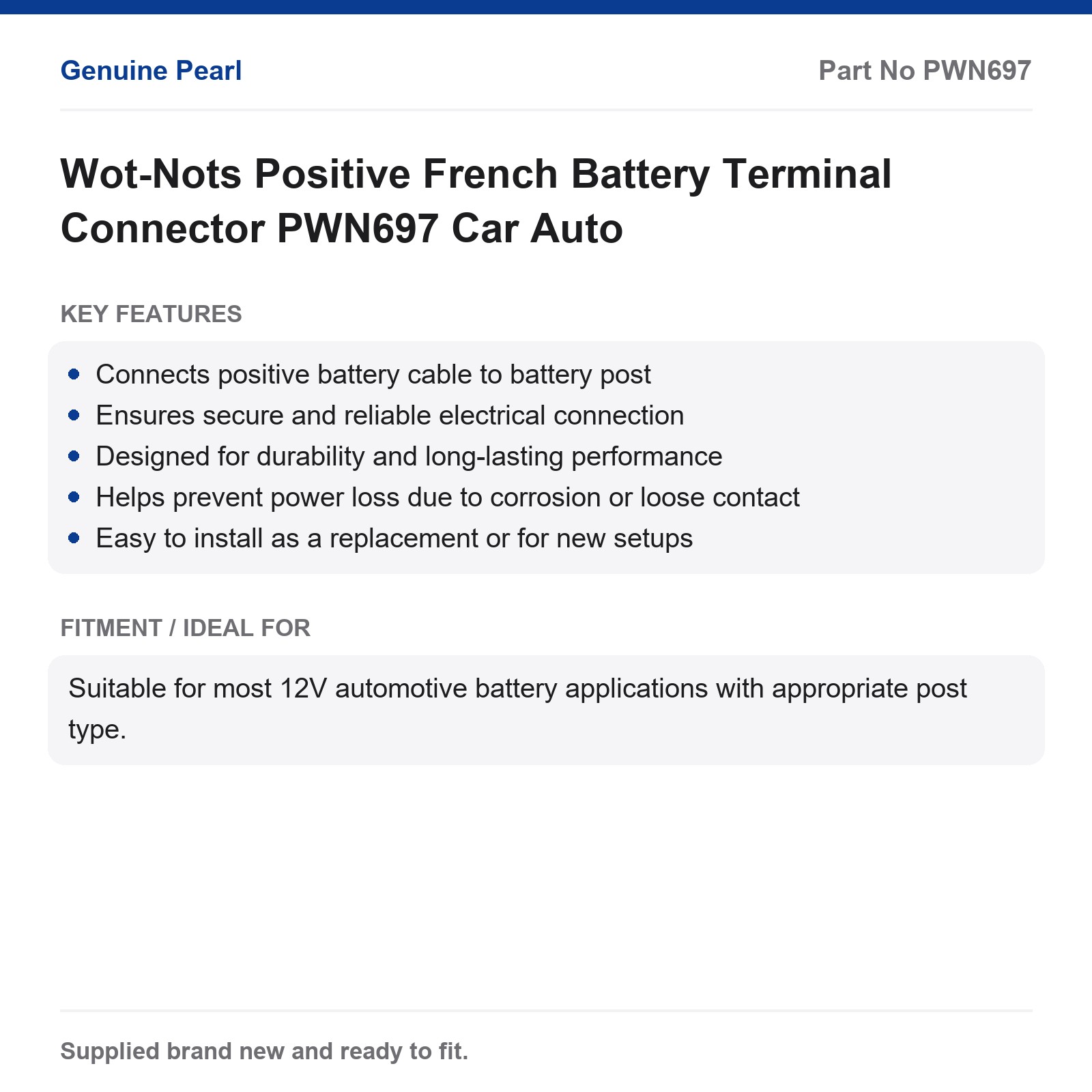 Positive Battery Terminal Connector Car Wot-Nots French PWN697 - Image 2