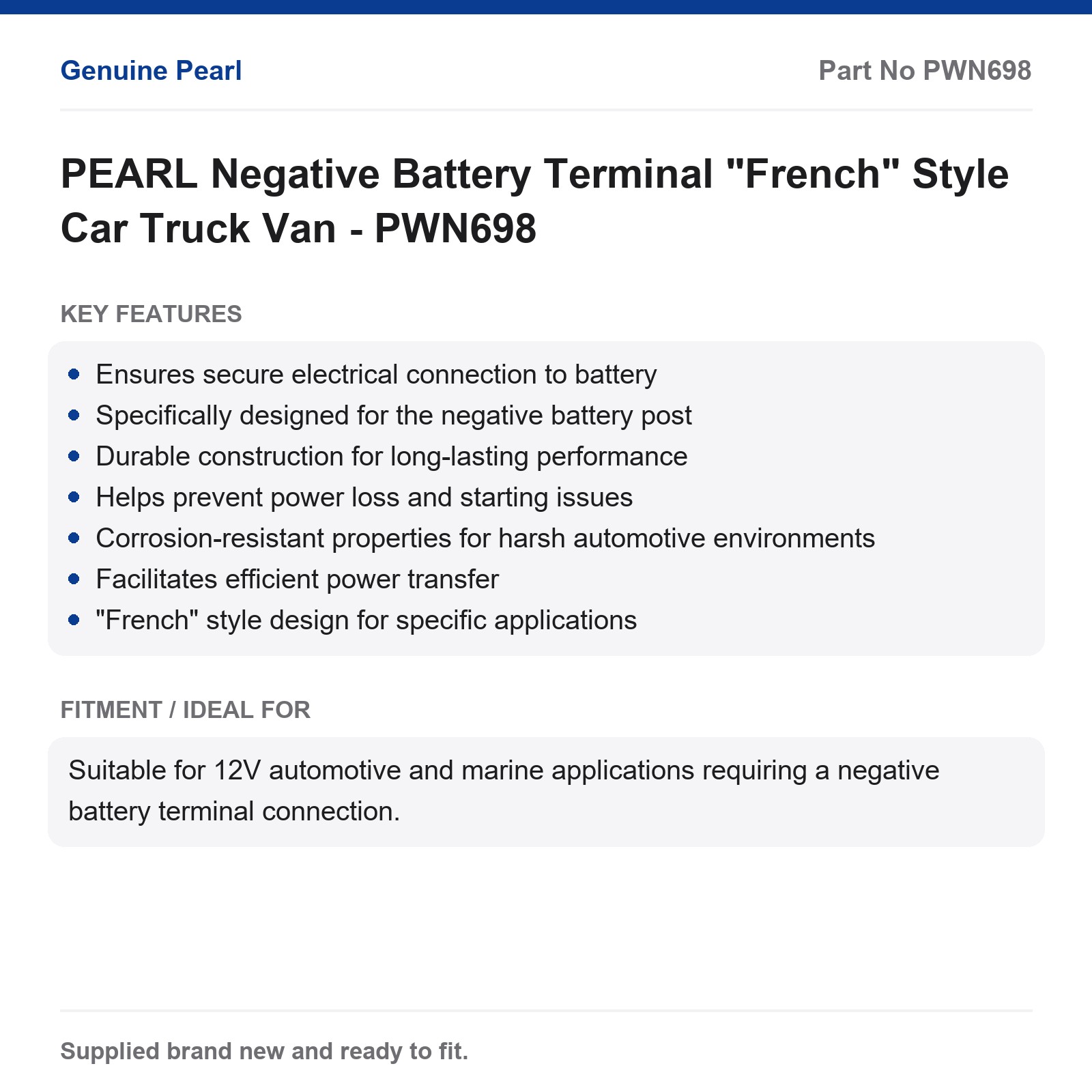 PEARL Negative Battery Terminal "French" Style Car Truck Van - PWN698 - Image 2