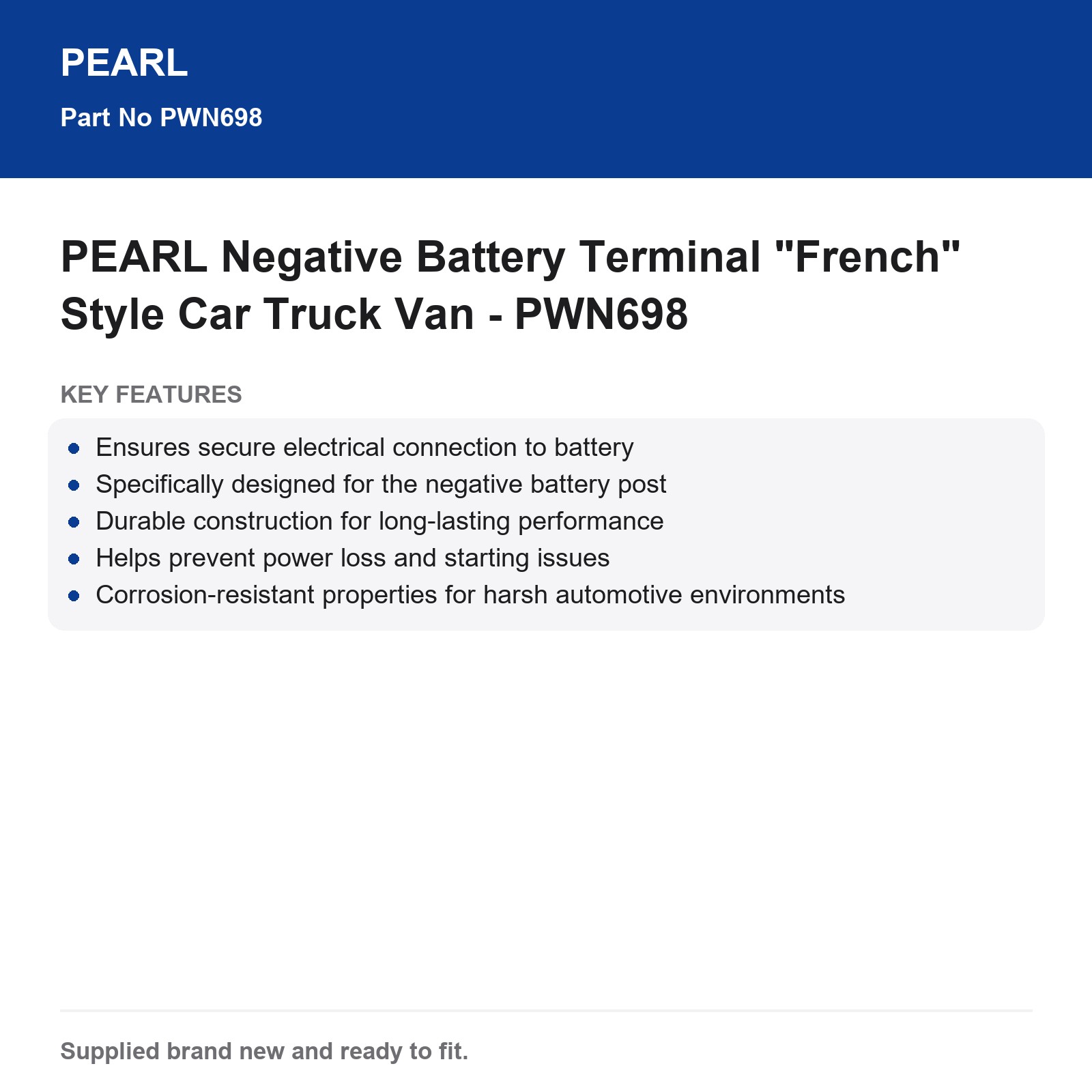 PEARL Negative Battery Terminal "French" Style Car Truck Van - PWN698 - Image 3
