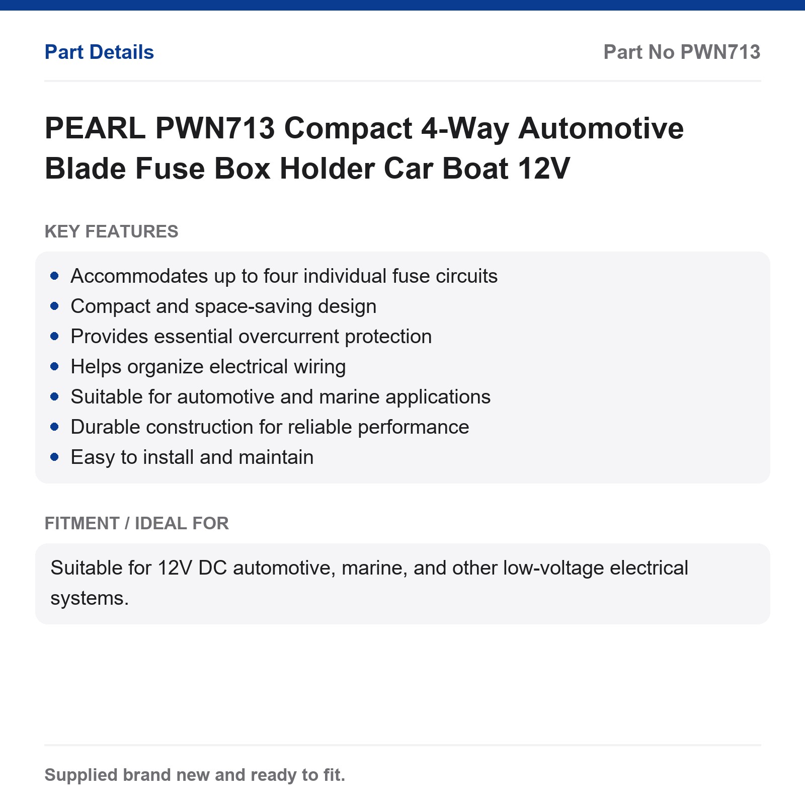PEARL PWN713 Compact 4-Way Automotive Blade Fuse Box Holder Car Boat 12V - Image 3