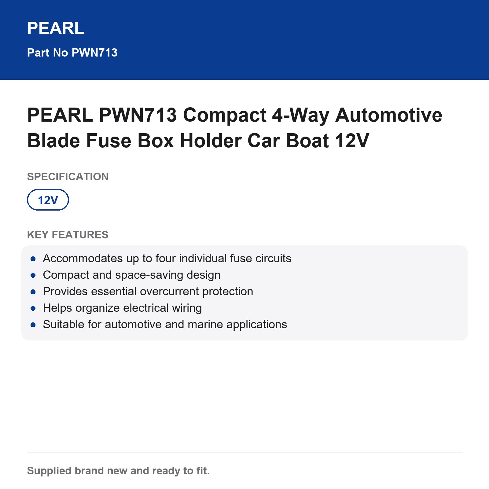 PEARL PWN713 Compact 4-Way Automotive Blade Fuse Box Holder Car Boat 12V - Image 4