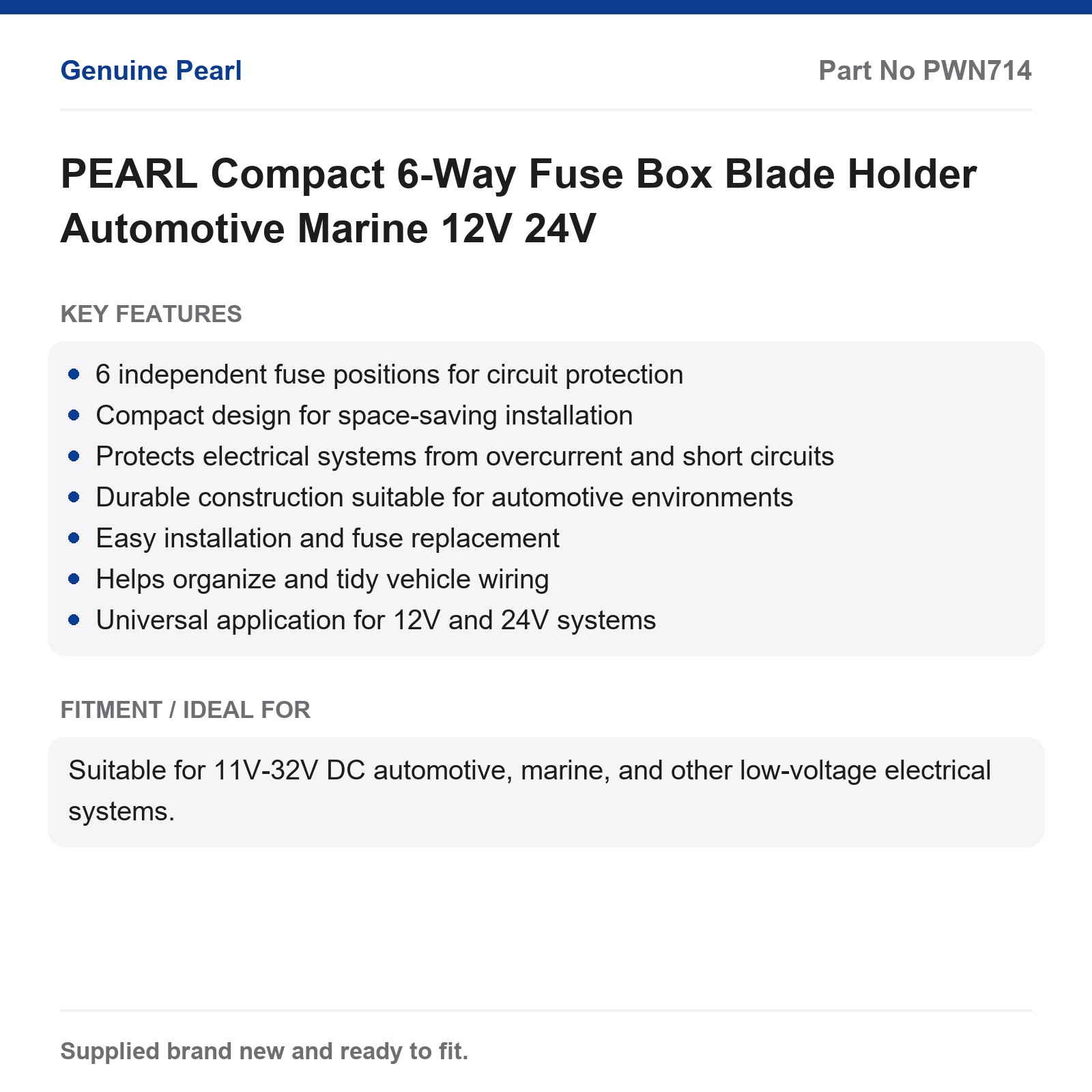 PEARL Compact 6-Way Blade Fuse Box Automotive Marine 12V 24V - Image 2