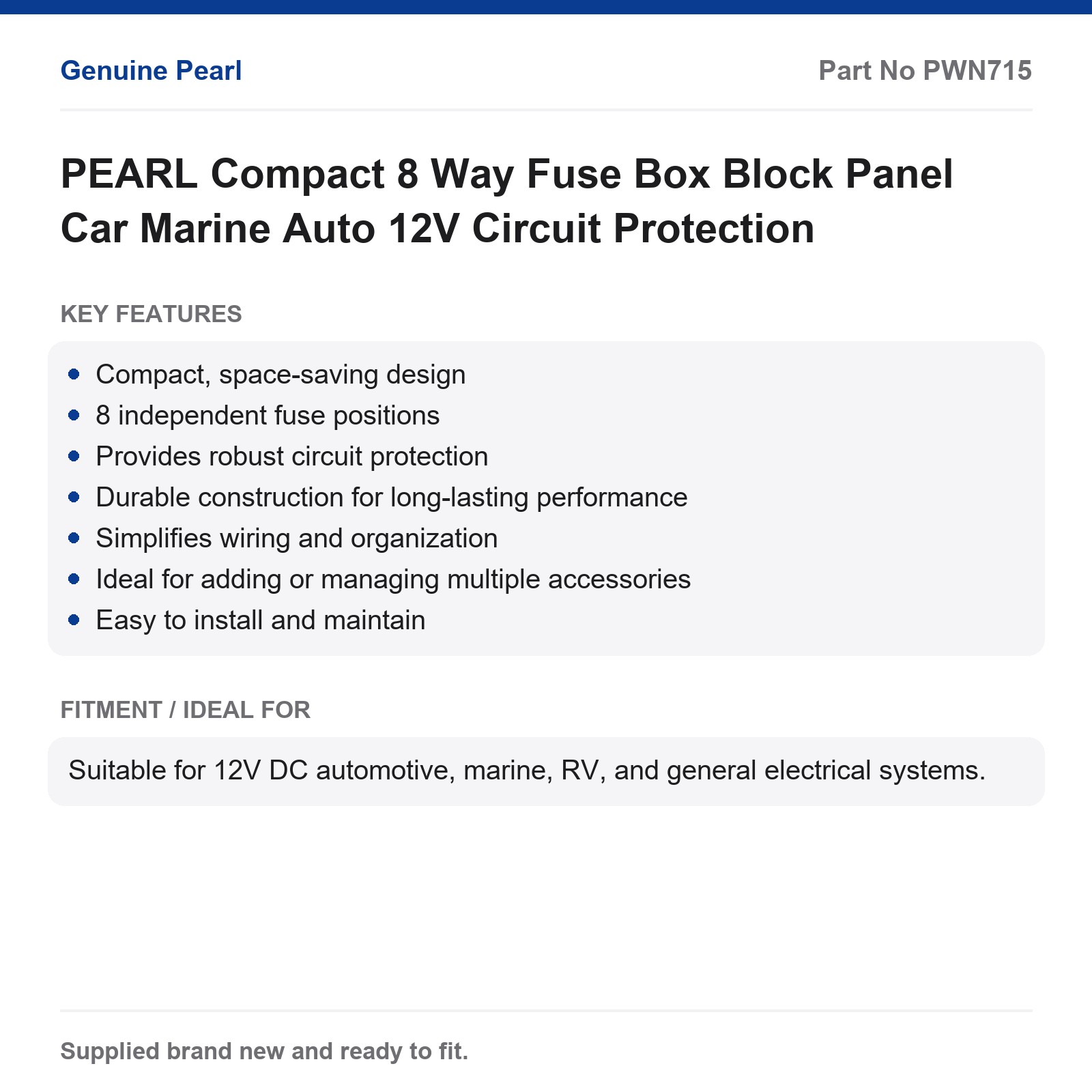 PEARL Compact 8 Way Fuse Box Block Panel Car Marine Auto 12V Circuit Protection - Image 2