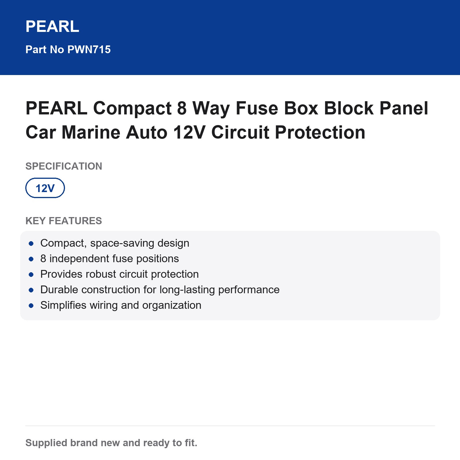 PEARL Compact 8 Way Fuse Box Block Panel Car Marine Auto 12V Circuit Protection - Image 3