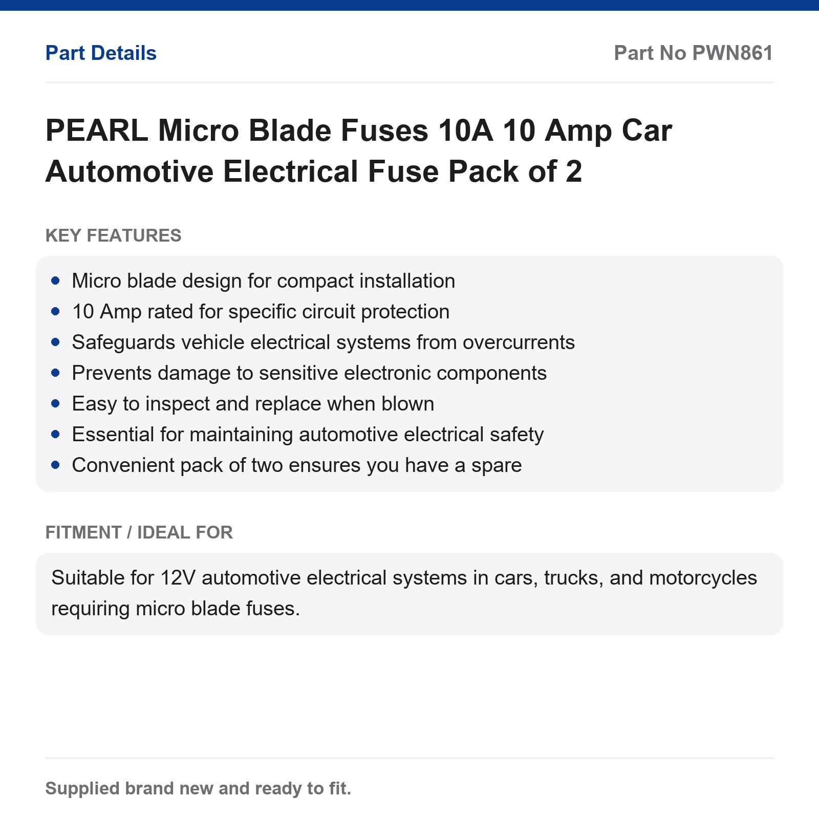 PEARL Micro Blade Fuses 10A Car Electrical Fuse Pack of 2 - Image 2