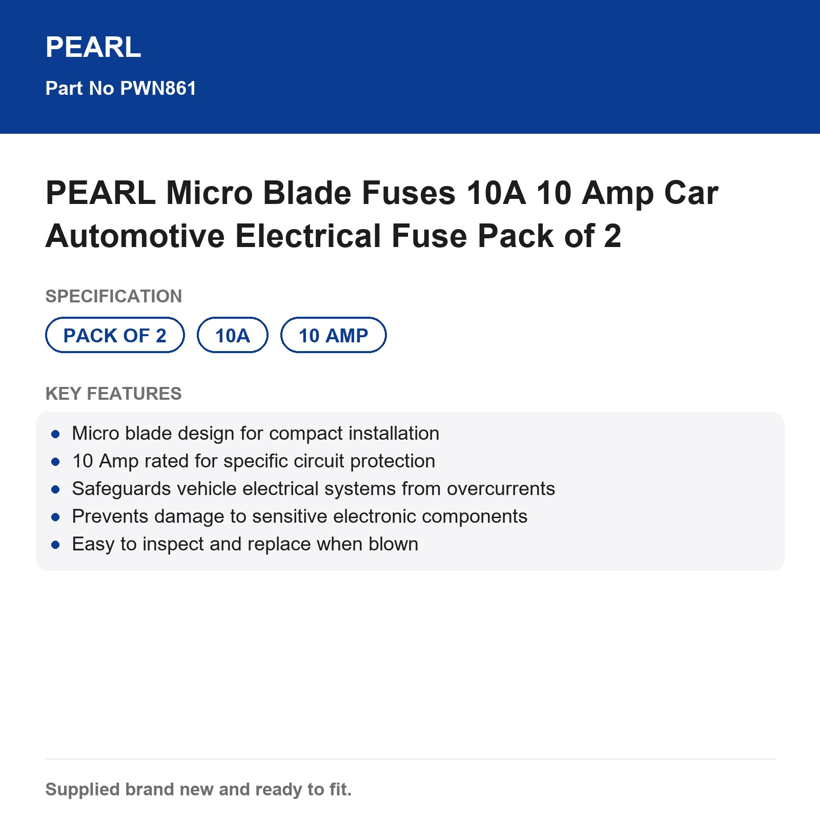 PEARL Micro Blade Fuses 10A Car Electrical Fuse Pack of 2 - Image 3