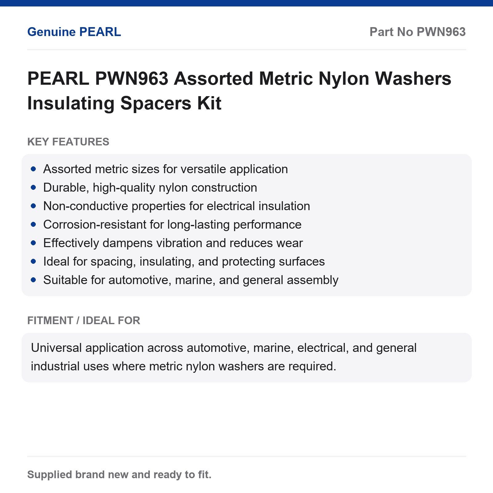PEARL PWN963 Metric Nylon Washer Kit Fasteners Gaskets Spacers - Image 2
