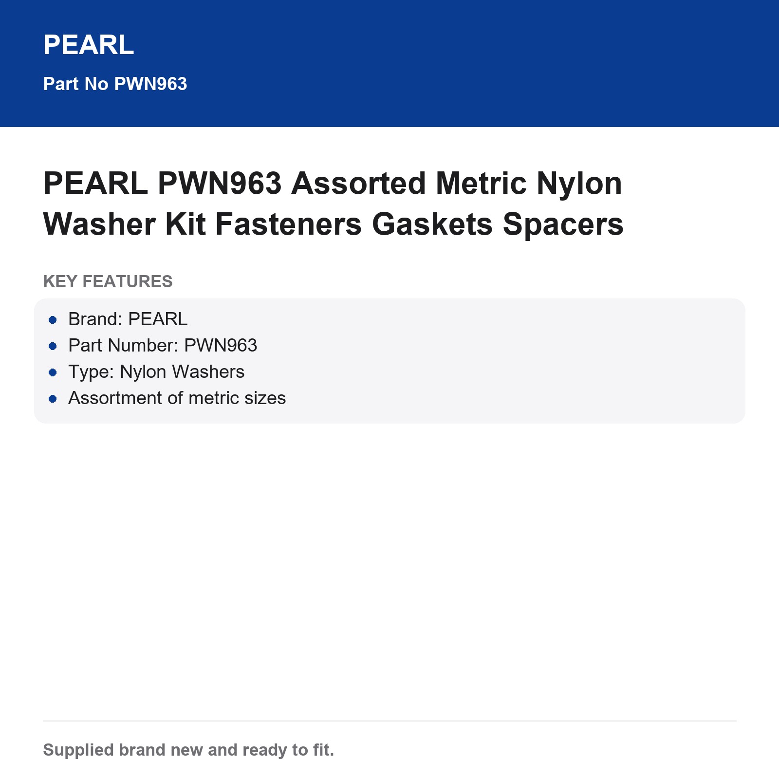 PEARL PWN963 Metric Nylon Washer Kit Fasteners Gaskets Spacers - Image 3
