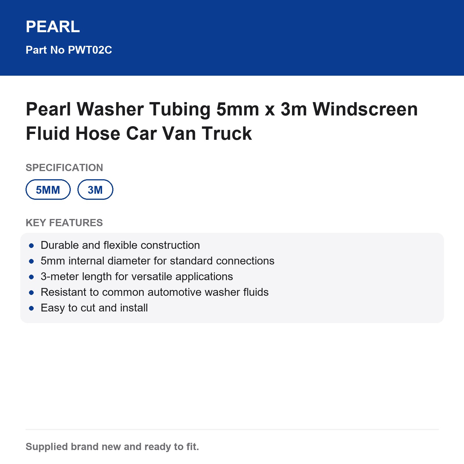Pearl 5mm 3m Windscreen Washer Hose Tubing Car Van Truck - Image 3