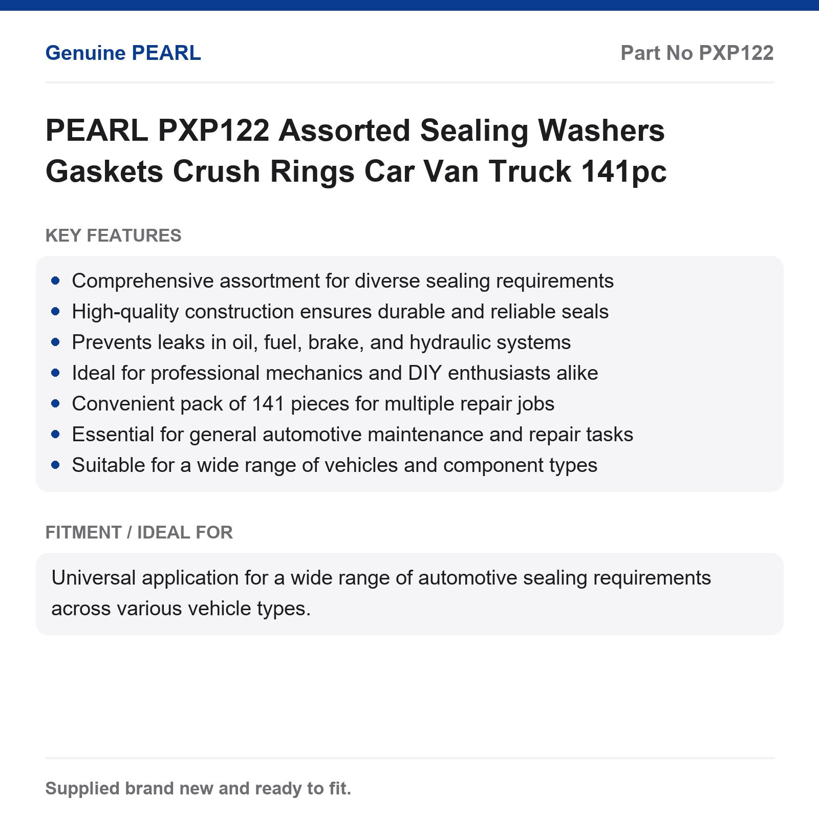 Sealing Washers Gaskets Crush Rings Assorted 141pc PEARL PXP122 Car Van Truck - Image 2