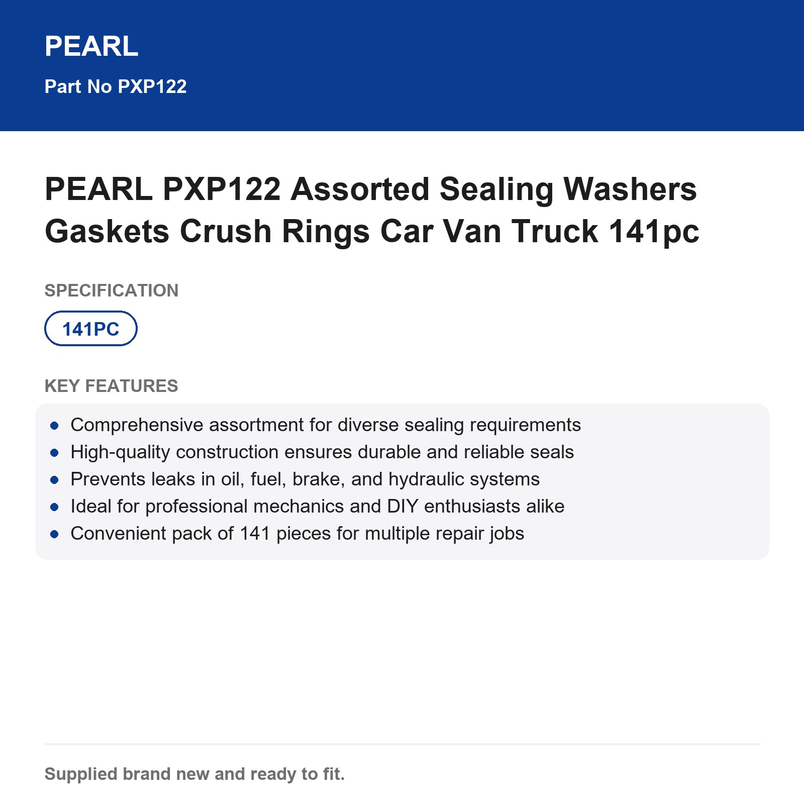 Sealing Washers Gaskets Crush Rings Assorted 141pc PEARL PXP122 Car Van Truck - Image 3