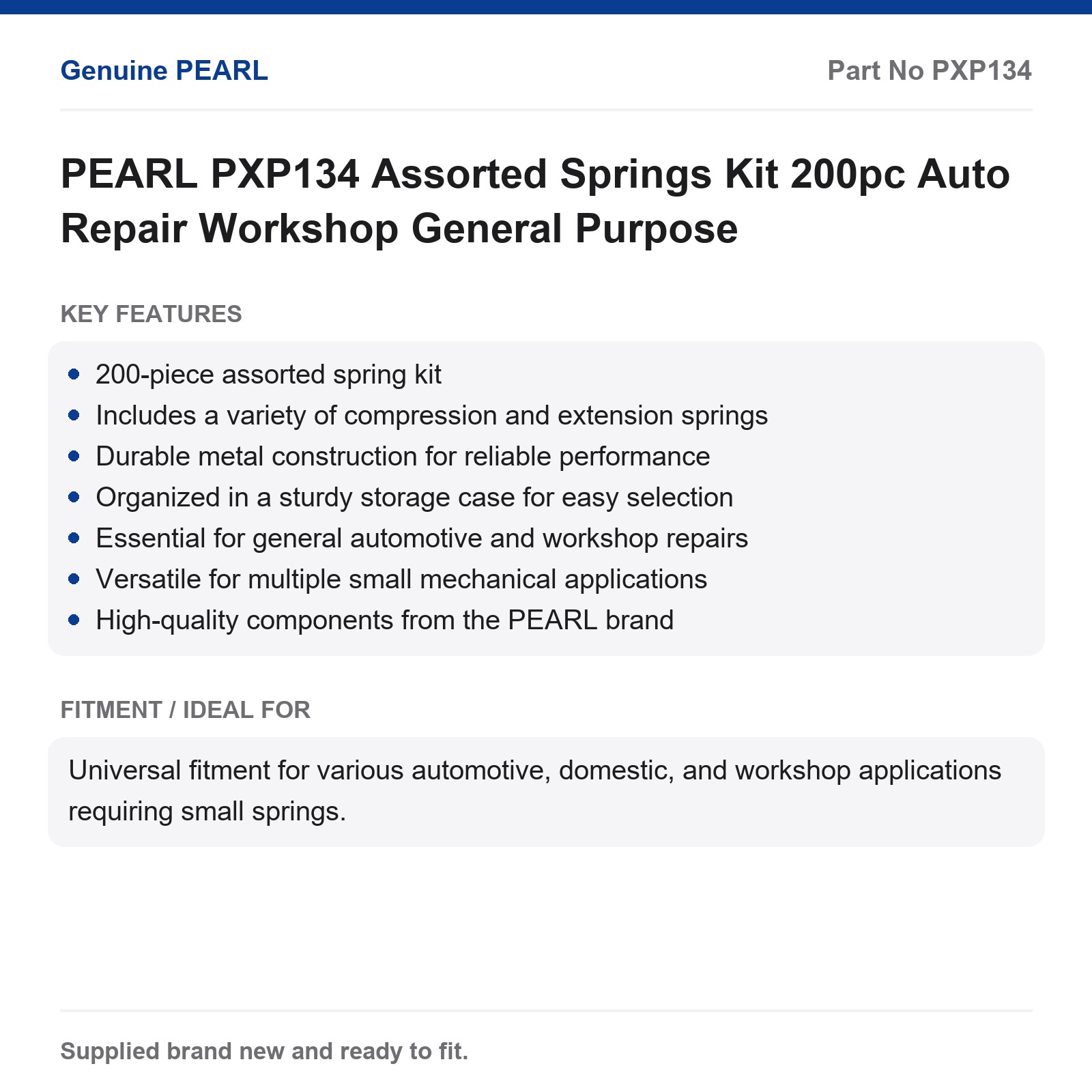 PEARL PXP134 Assorted Springs Kit 200pc Auto Repair Workshop General Purpose - Image 2