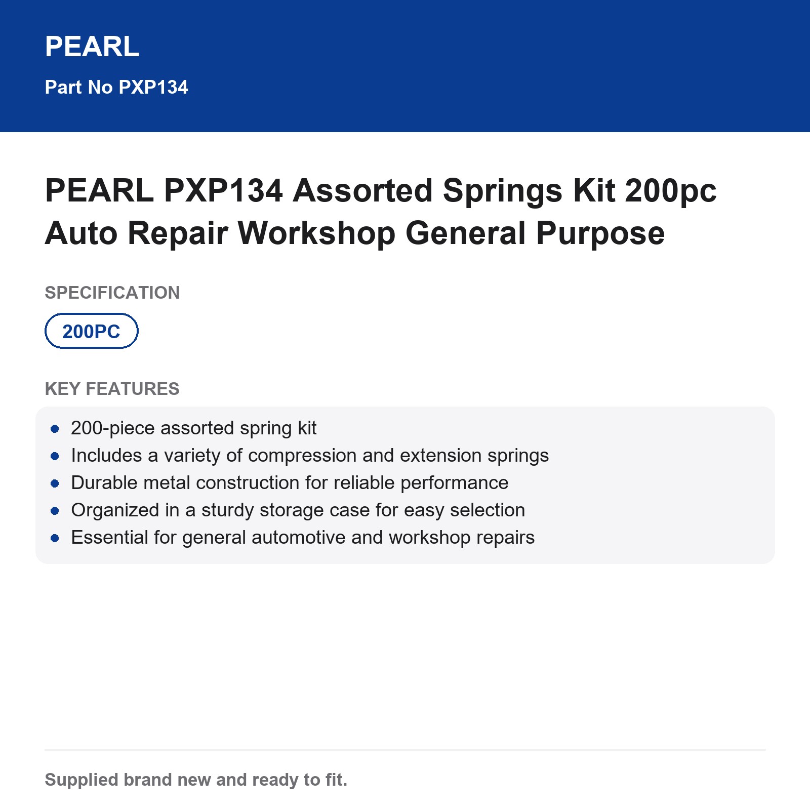 PEARL PXP134 Assorted Springs Kit 200pc Auto Repair Workshop General Purpose - Image 3