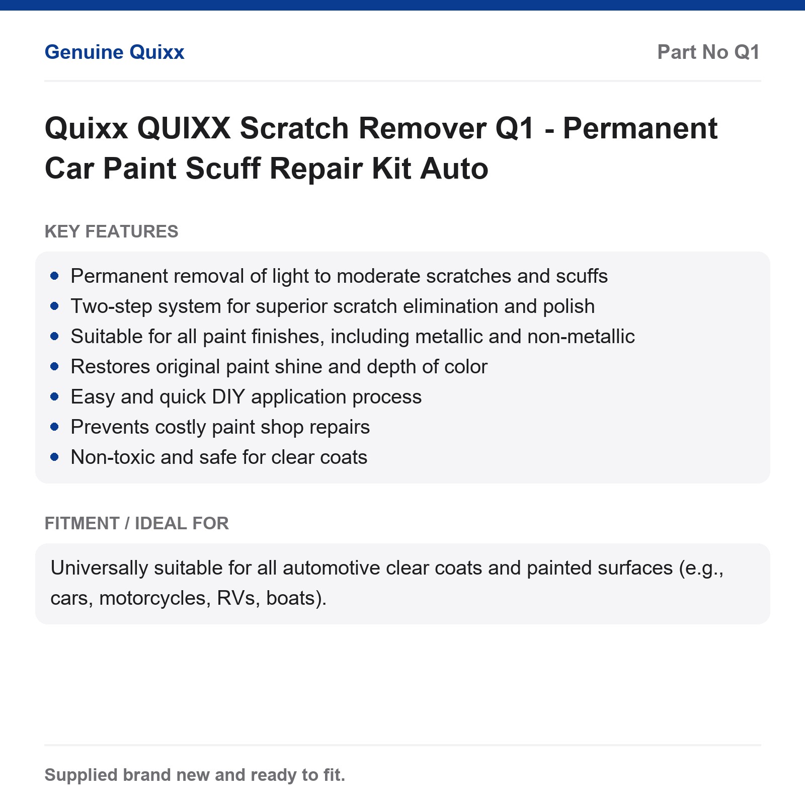 Quixx Scratch Remover Q1 Permanent Car Paint Scuff Repair Kit - Image 2